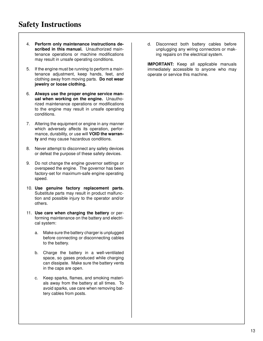 Walker MT owner manual Safety Instructions 