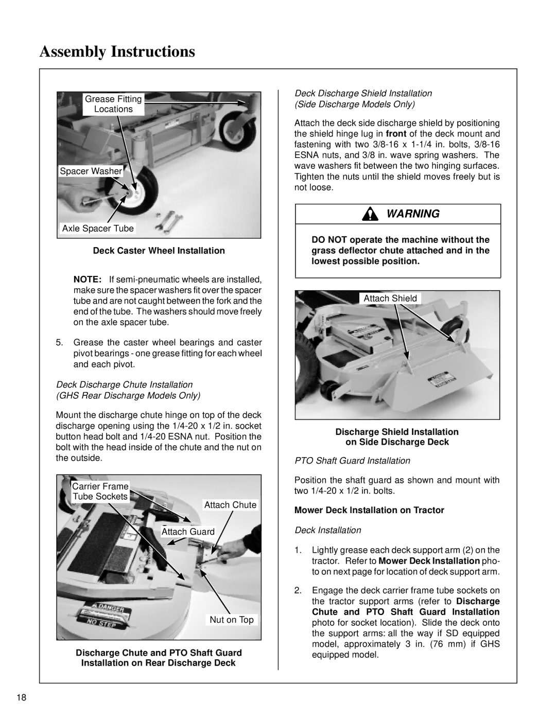 Walker MT Deck Caster Wheel Installation, Discharge Shield Installation On Side Discharge Deck, Deck Installation 