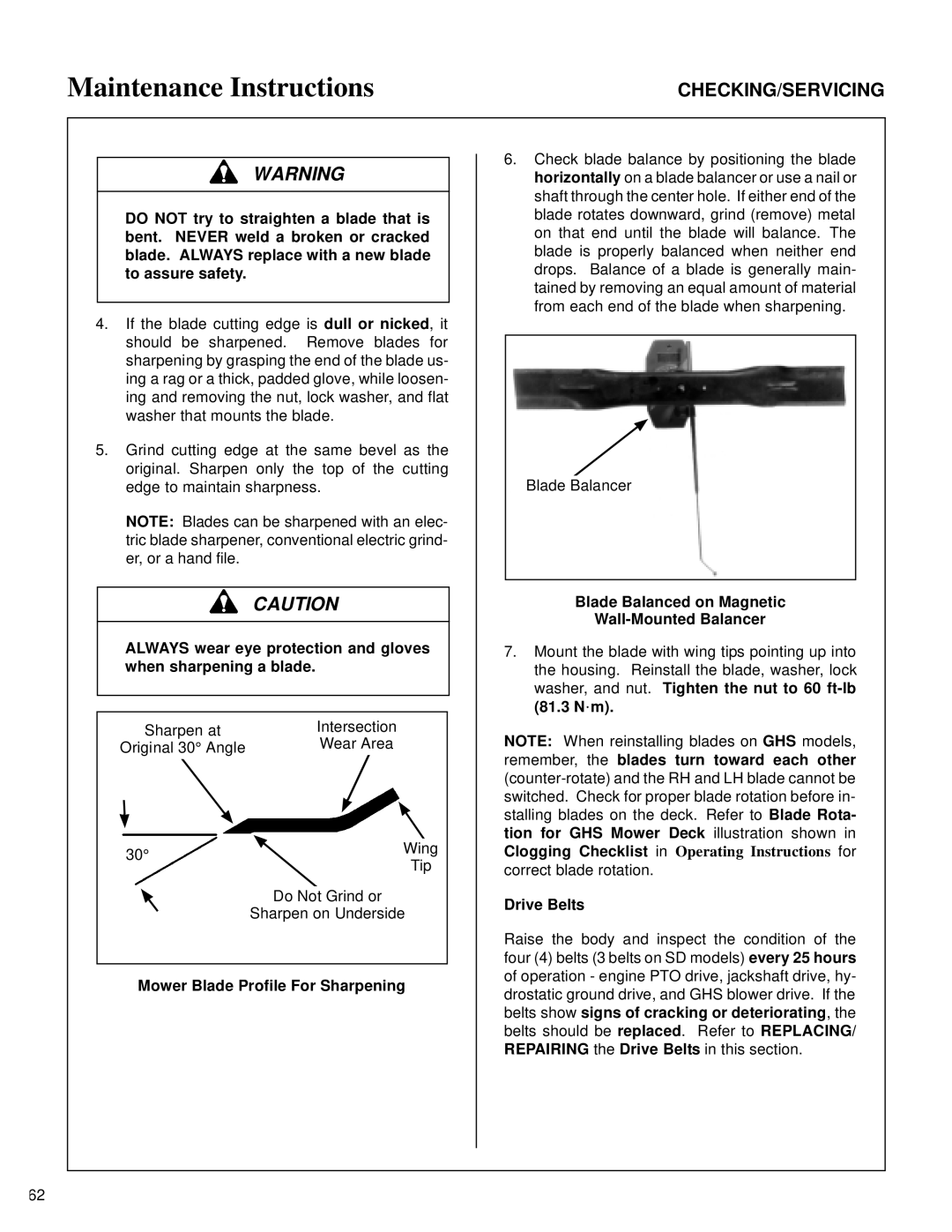 Walker MT owner manual Mower Blade Profile For Sharpening, Blade Balanced on Magnetic Wall-Mounted Balancer 