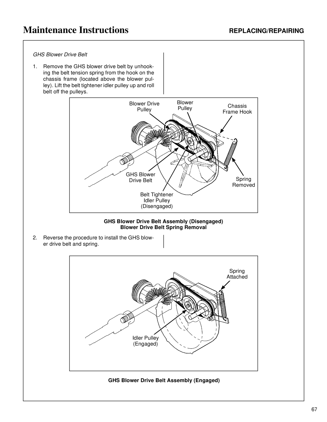 Walker MT owner manual GHS Blower Drive Belt Assembly Engaged 