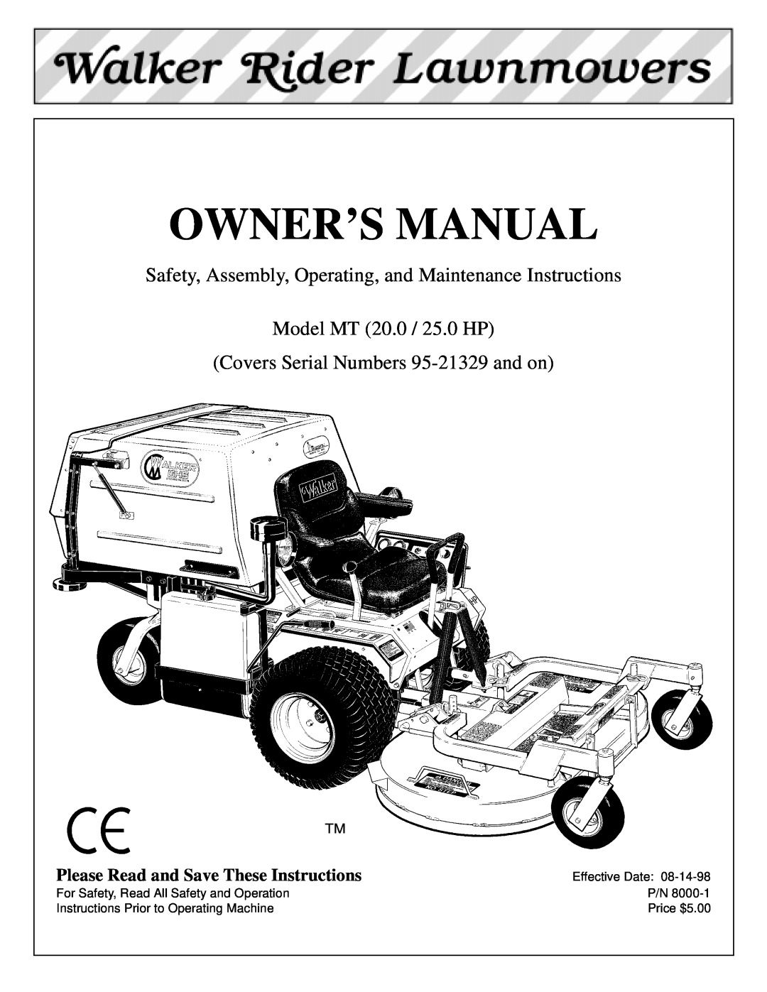 Walker MT owner manual Please Read and Save These Instructions, Owner’S Manual 