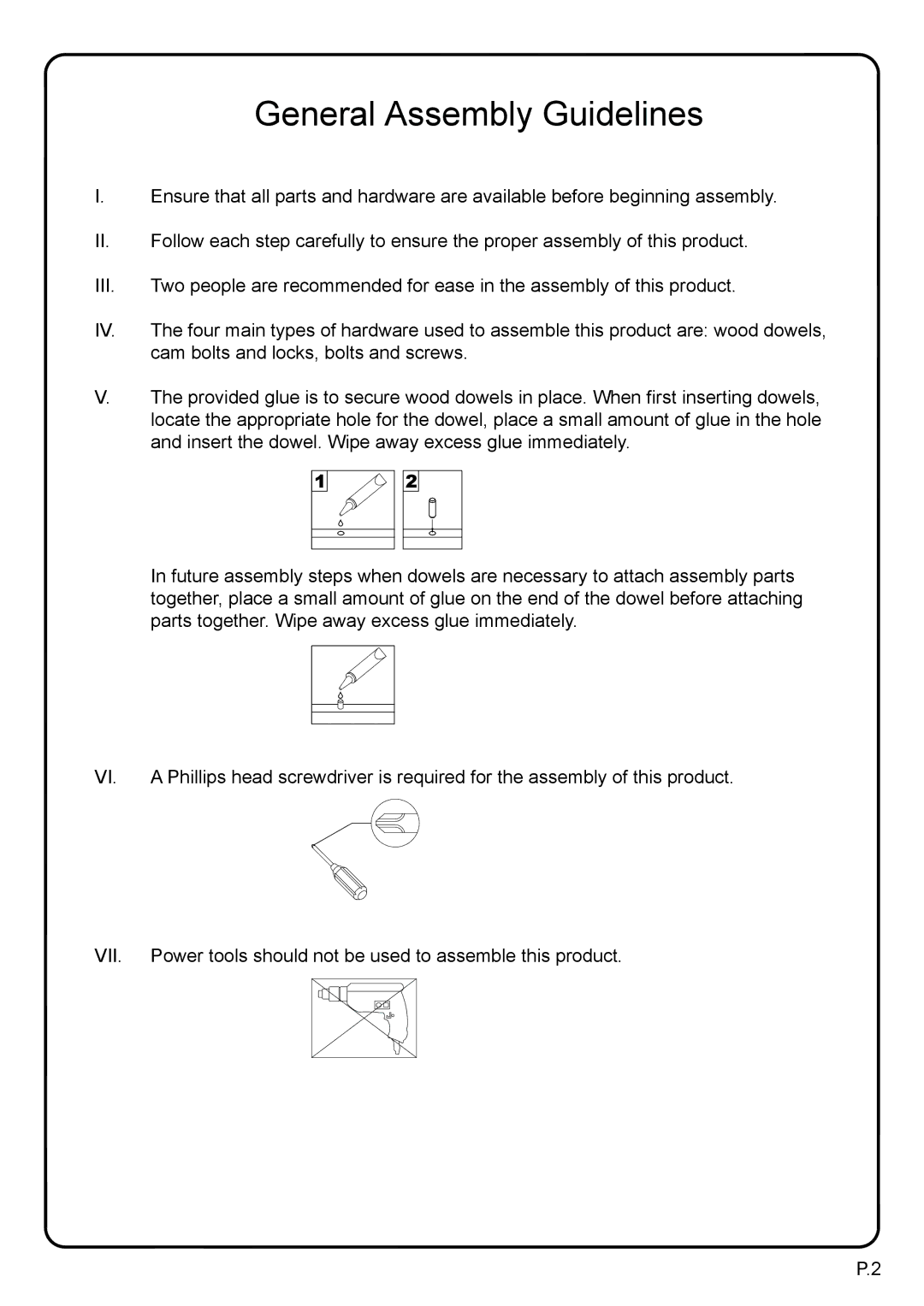 Walker P42C77BL-MT manual General Assembly Guidelines 