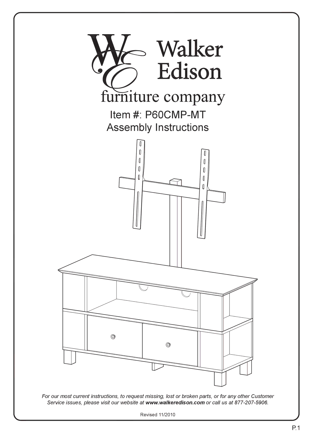 Walker P60CMPBL-MT manual Item # P60CMP-MT Assembly Instructions 