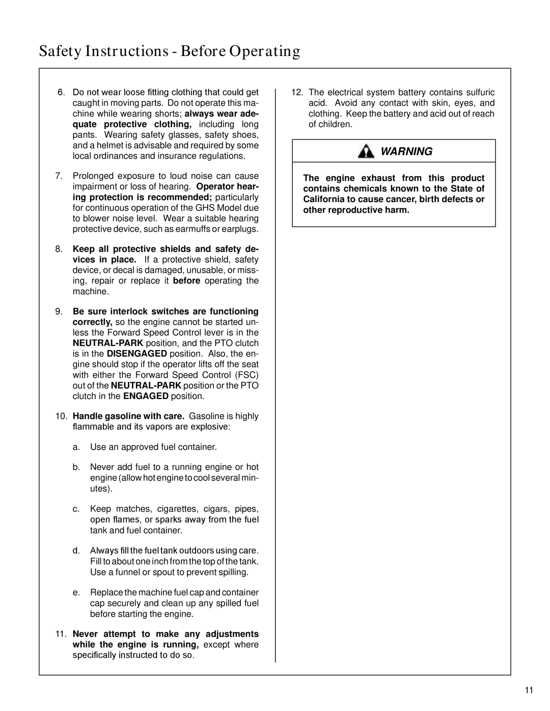 Walker S14 manual Safety Instructions Before Operating 