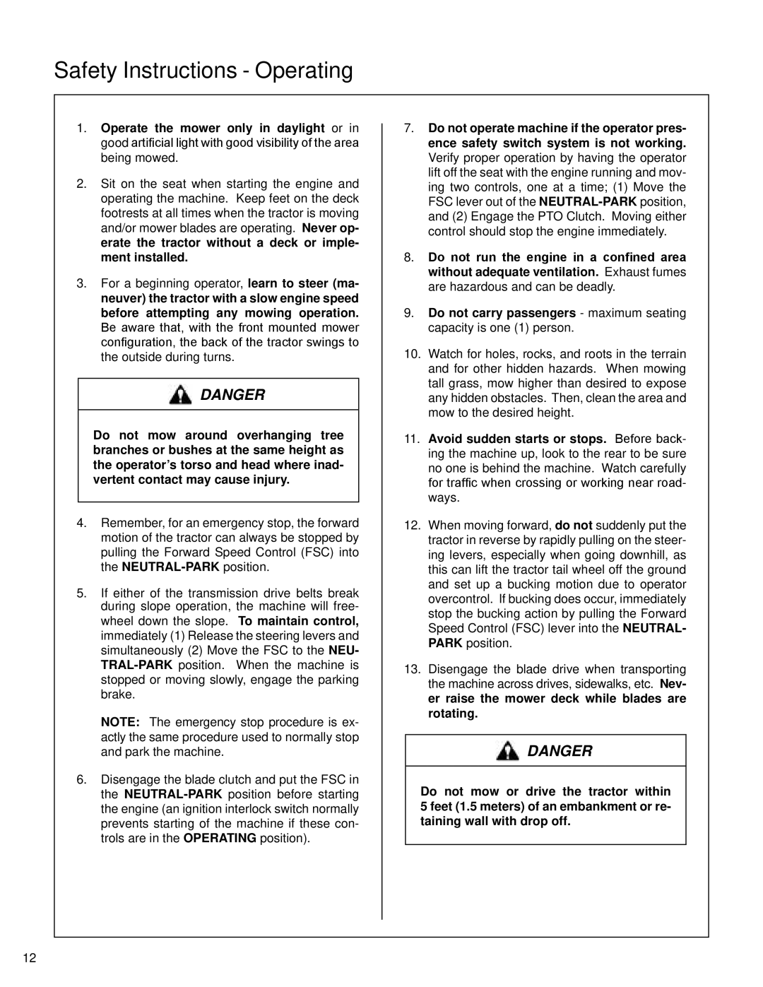 Walker S14 manual Safety Instructions Operating 