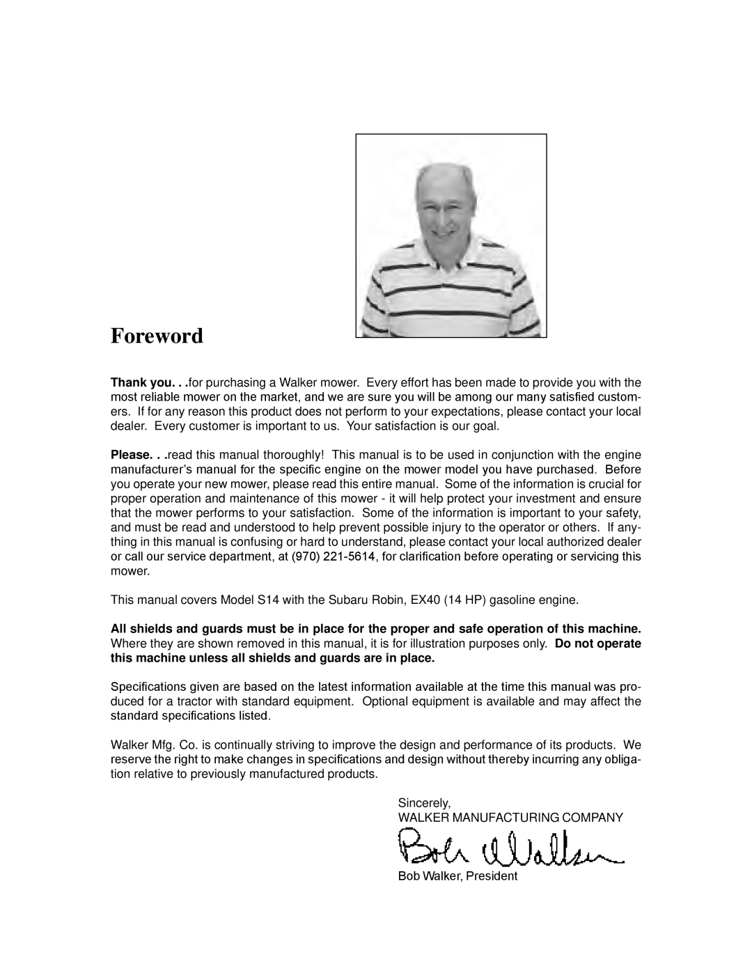 Walker S14 manual Foreword 