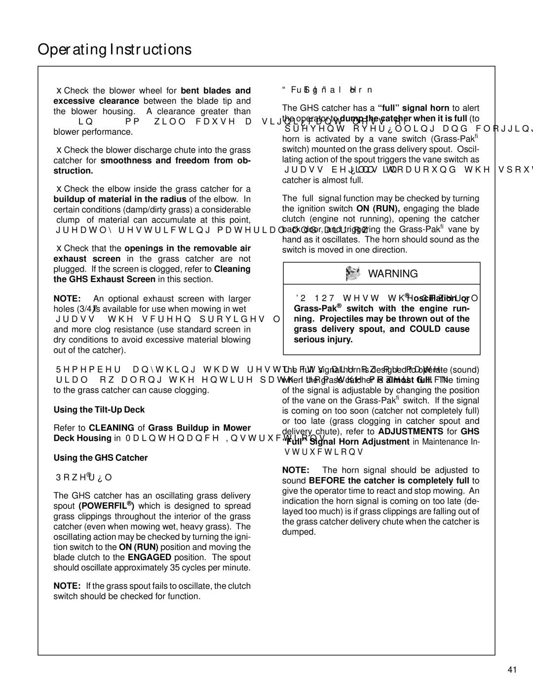 Walker S14 manual Using the Tilt-Up Deck, Powerfil, Full Signal Horn 