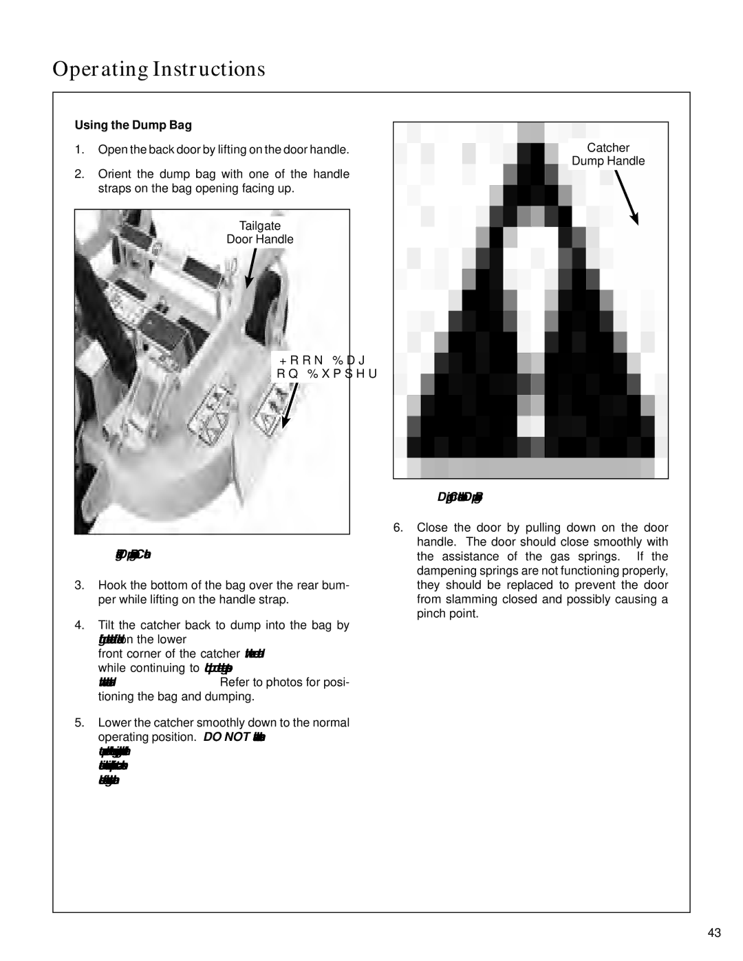 Walker S14 manual Using the Dump Bag, Positioning Dump Bag on Catcher, Dumping Catcher into Dump Bag 