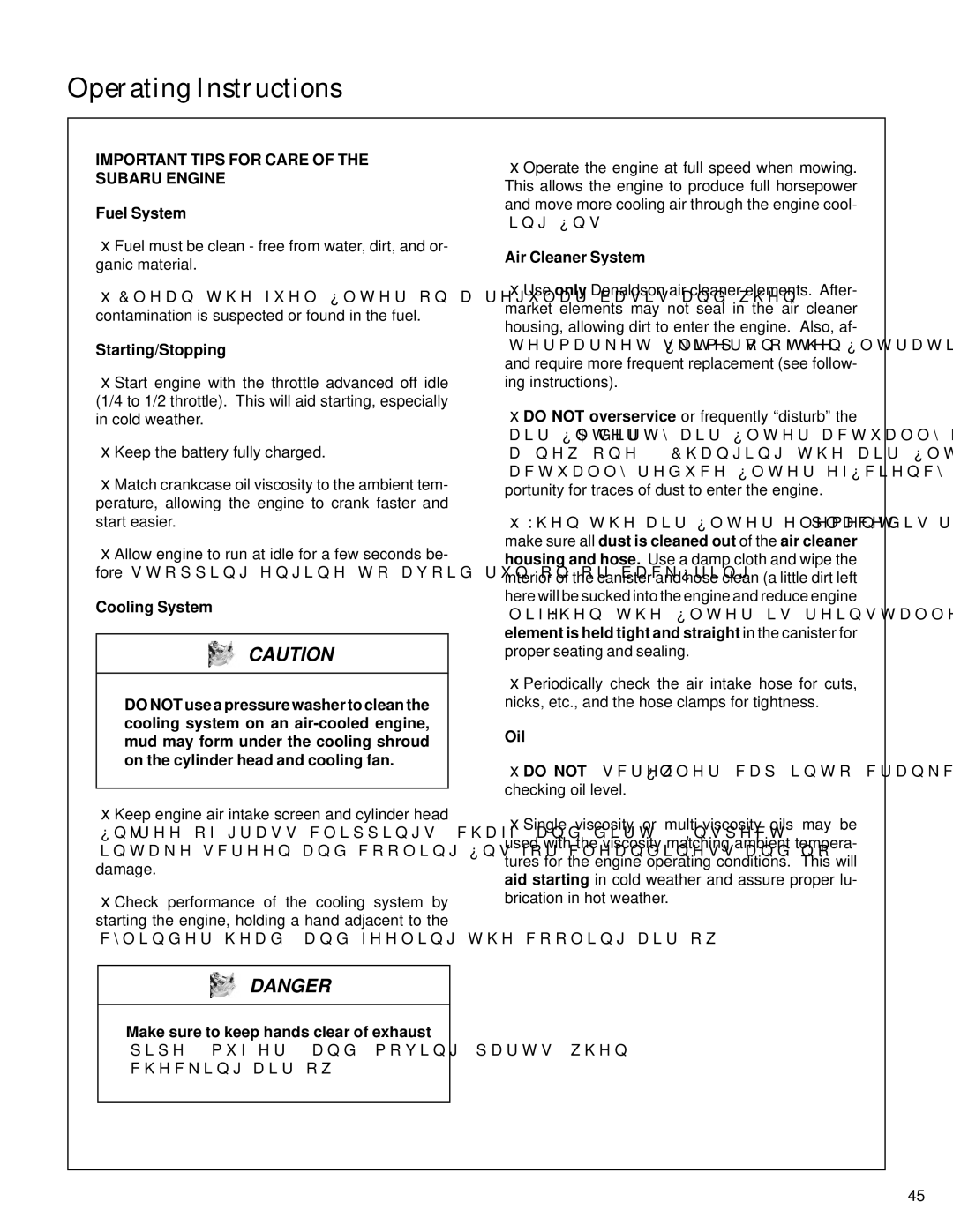 Walker S14 manual Important Tips for Care of the Subaru Engine 