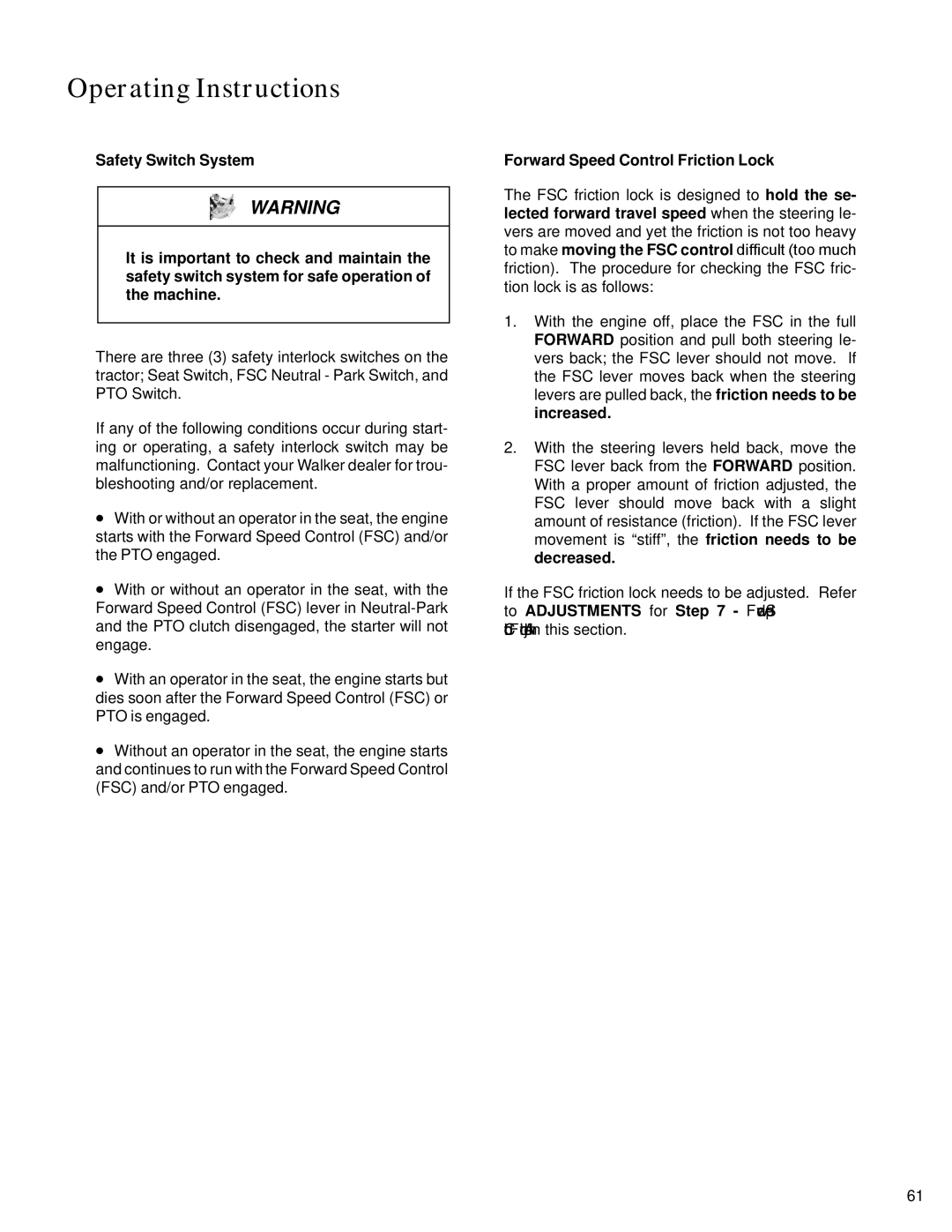 Walker S14 manual Forward Speed Control Friction Lock 