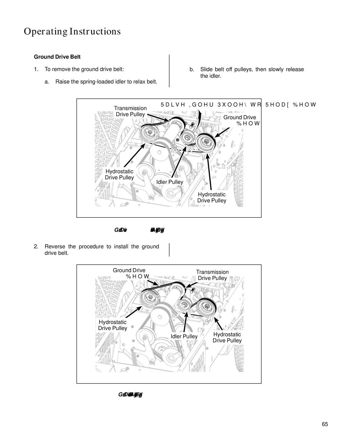 Walker S14 manual Ground Drive Belt Assembly Disengaged, Ground Drive Belt Assembly Engaged 