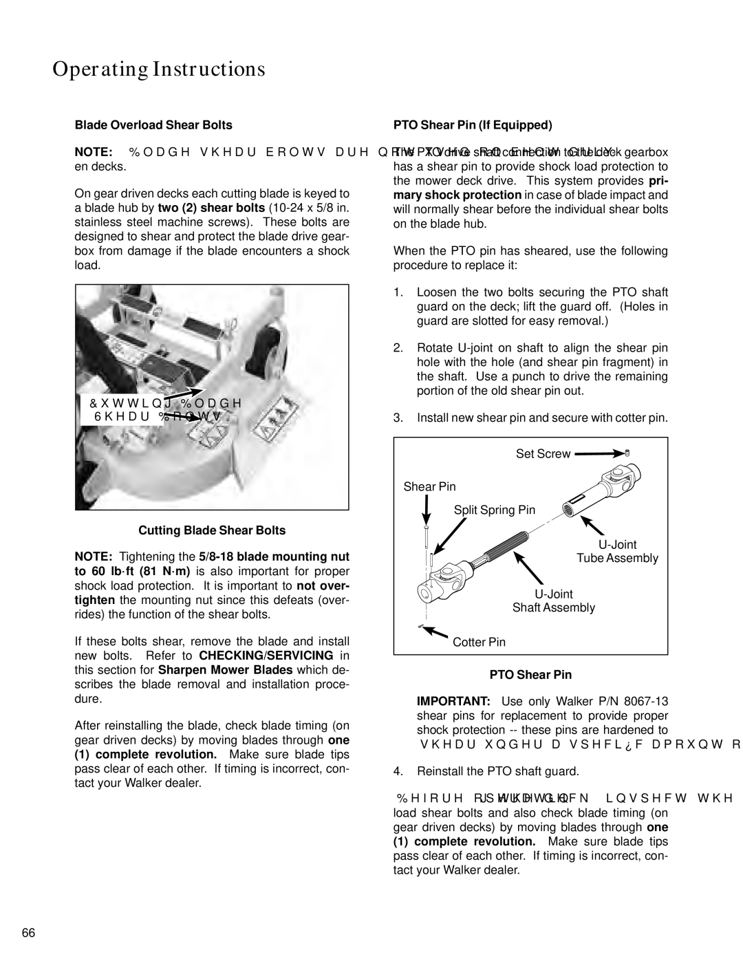 Walker S14 manual Blade Overload Shear Bolts, Cutting Blade Shear Bolts, PTO Shear Pin 