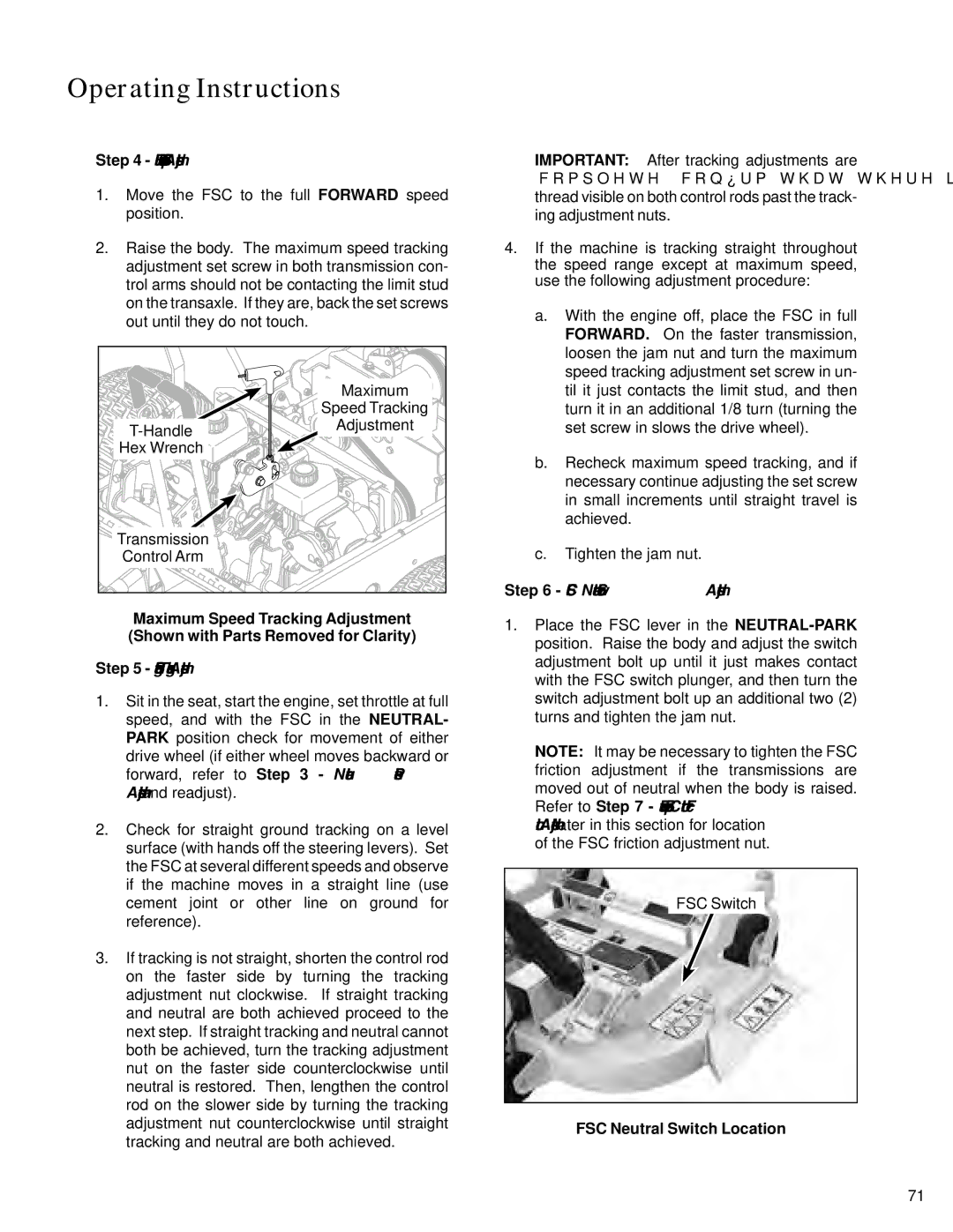 Walker S14 manual Full Forward Speed Adjustment, FSC Neutral Switch Location 