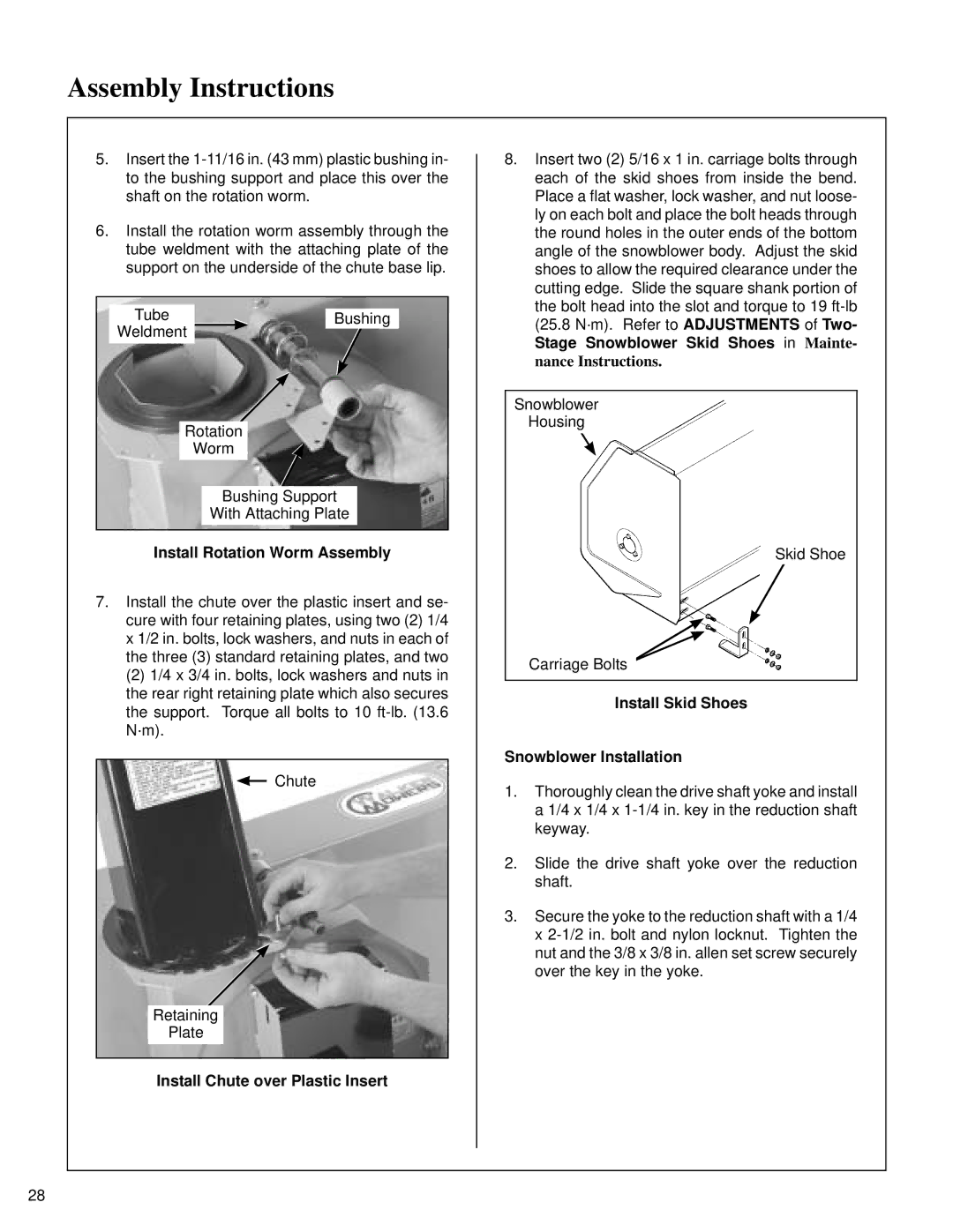 Walker DB6660, SB6670, DB6680, RB6650, IH6620 owner manual Install Rotation Worm Assembly, Install Chute over Plastic Insert 