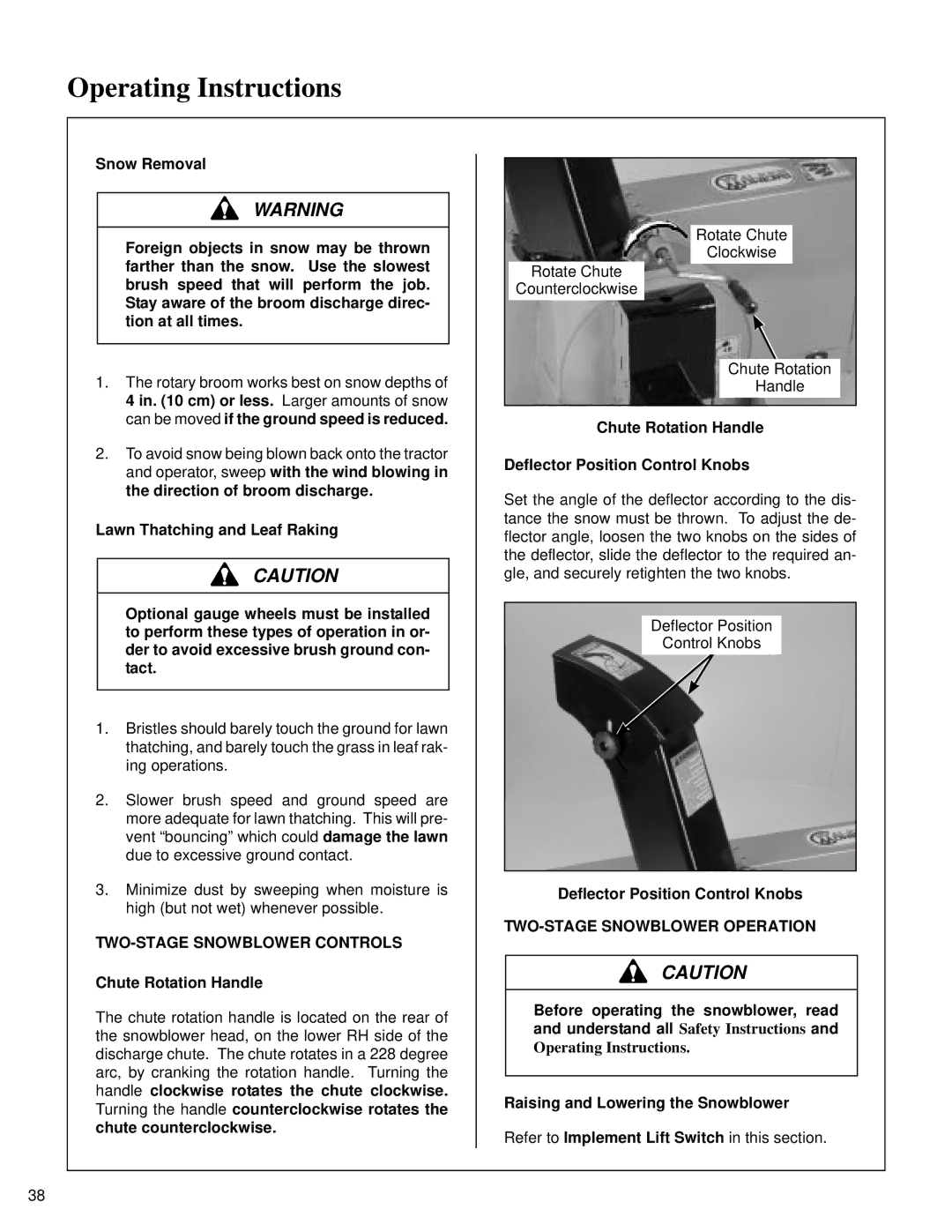 Walker RB6650, SB6670, DB6680, DB6660 Operating Instructions, TWO-STAGE Snowblower Controls, TWO-STAGE Snowblower Operation 