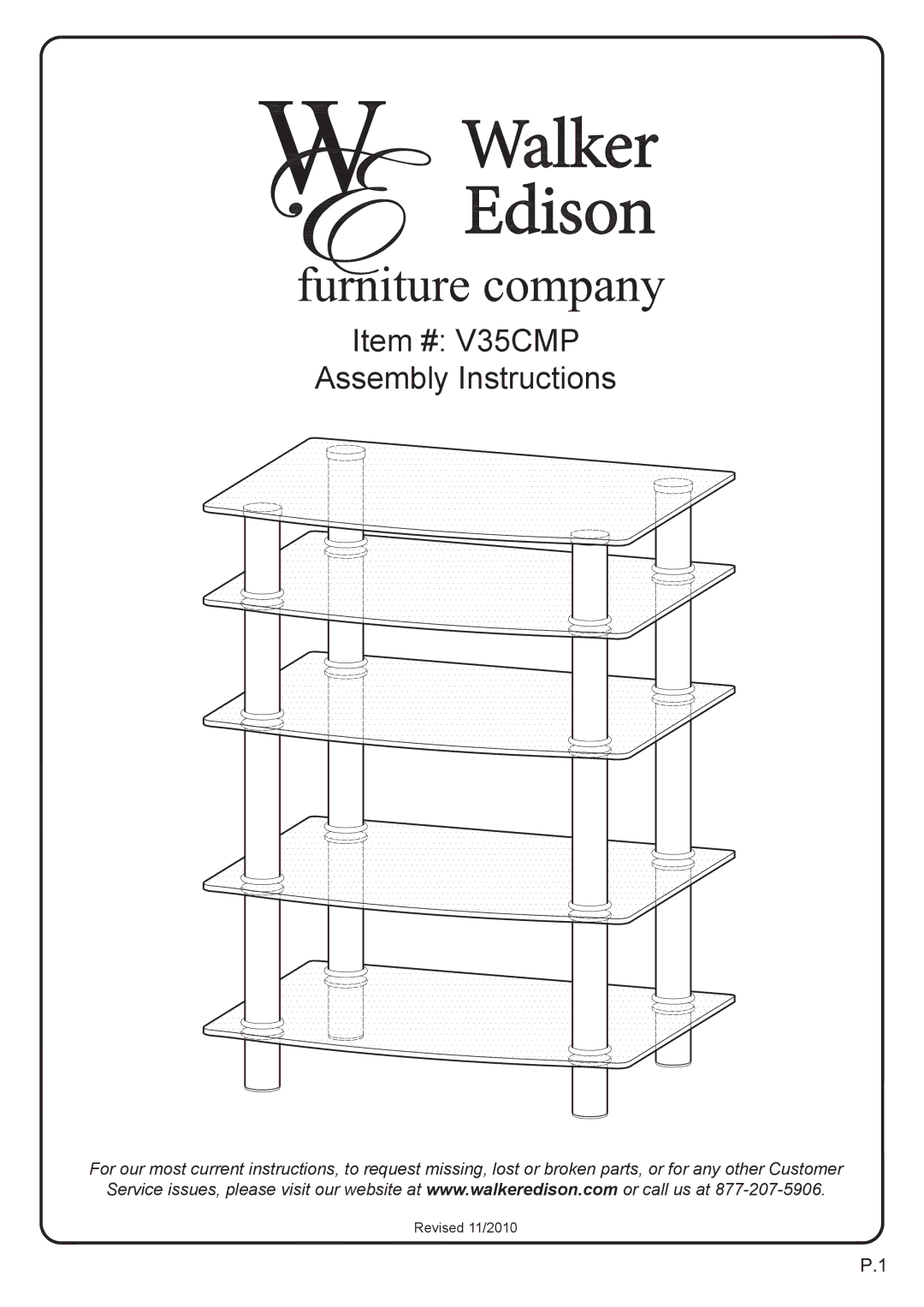 Walker V35CMPB manual Item # V35CMP Assembly Instructions 