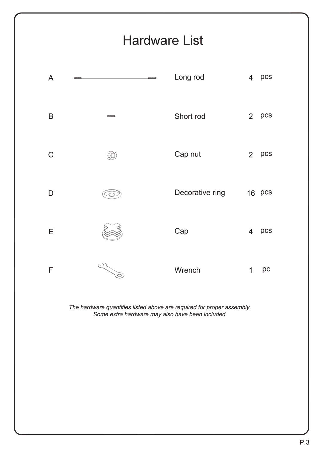 Walker V42Y79B manual Hardware List 