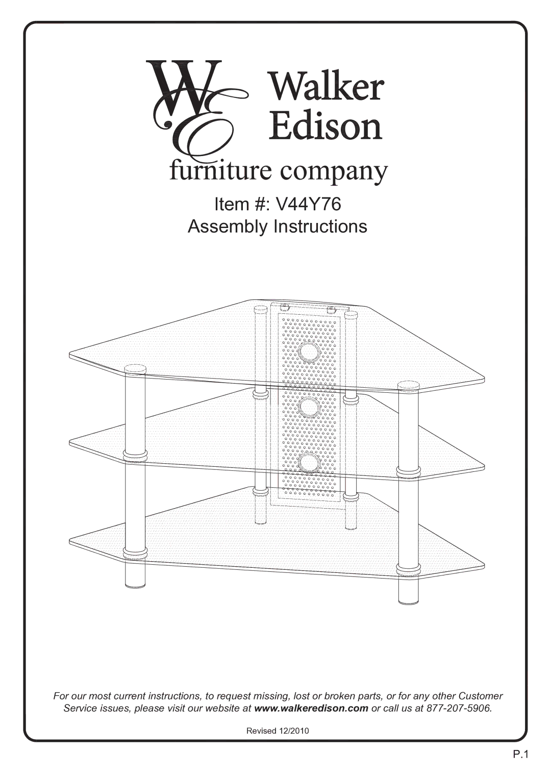 Walker V44Y76CB, V44Y76B manual Item # V44Y76 Assembly Instructions 