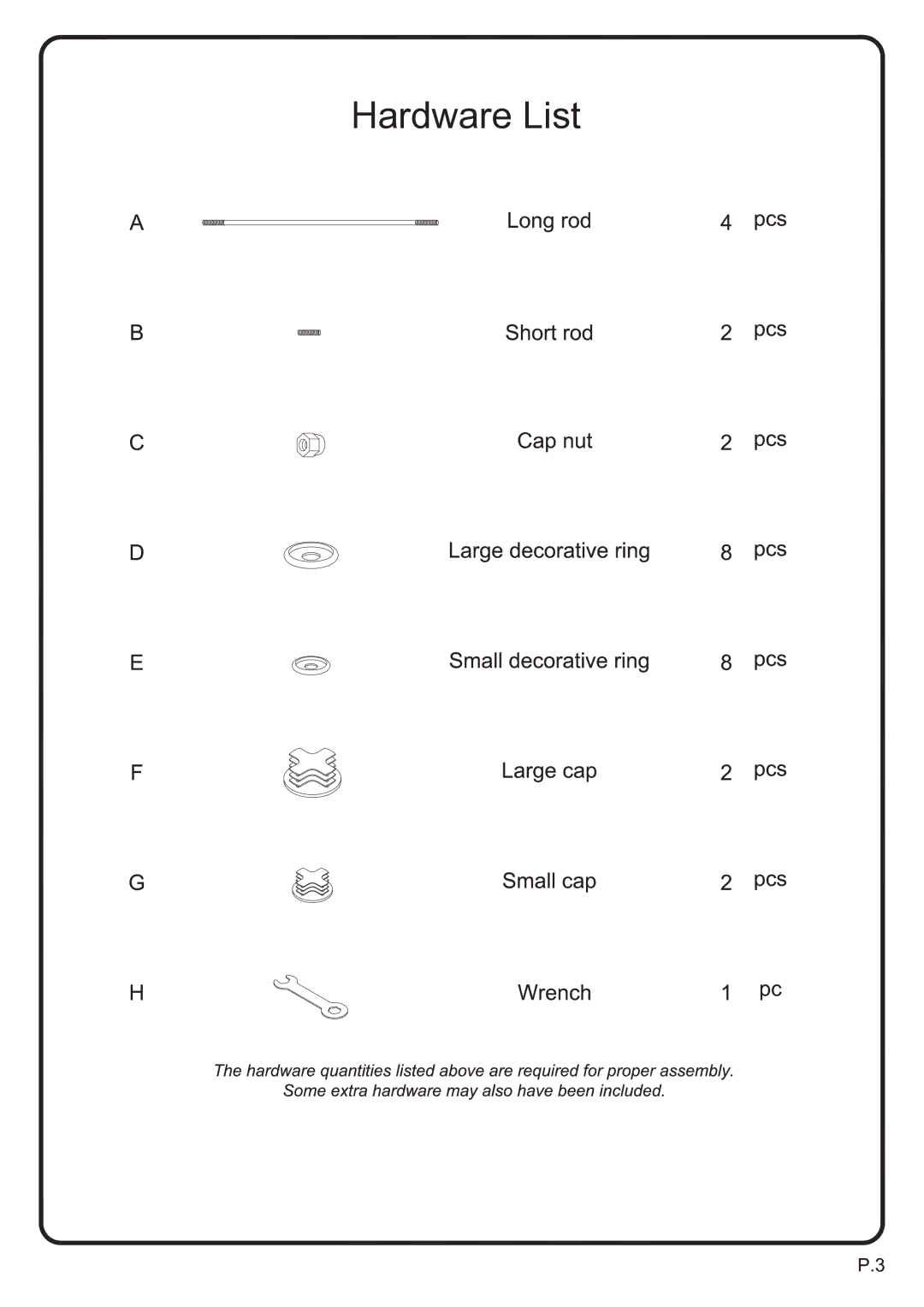 Walker V44Y76B, V44Y76CB manual Hardware List 