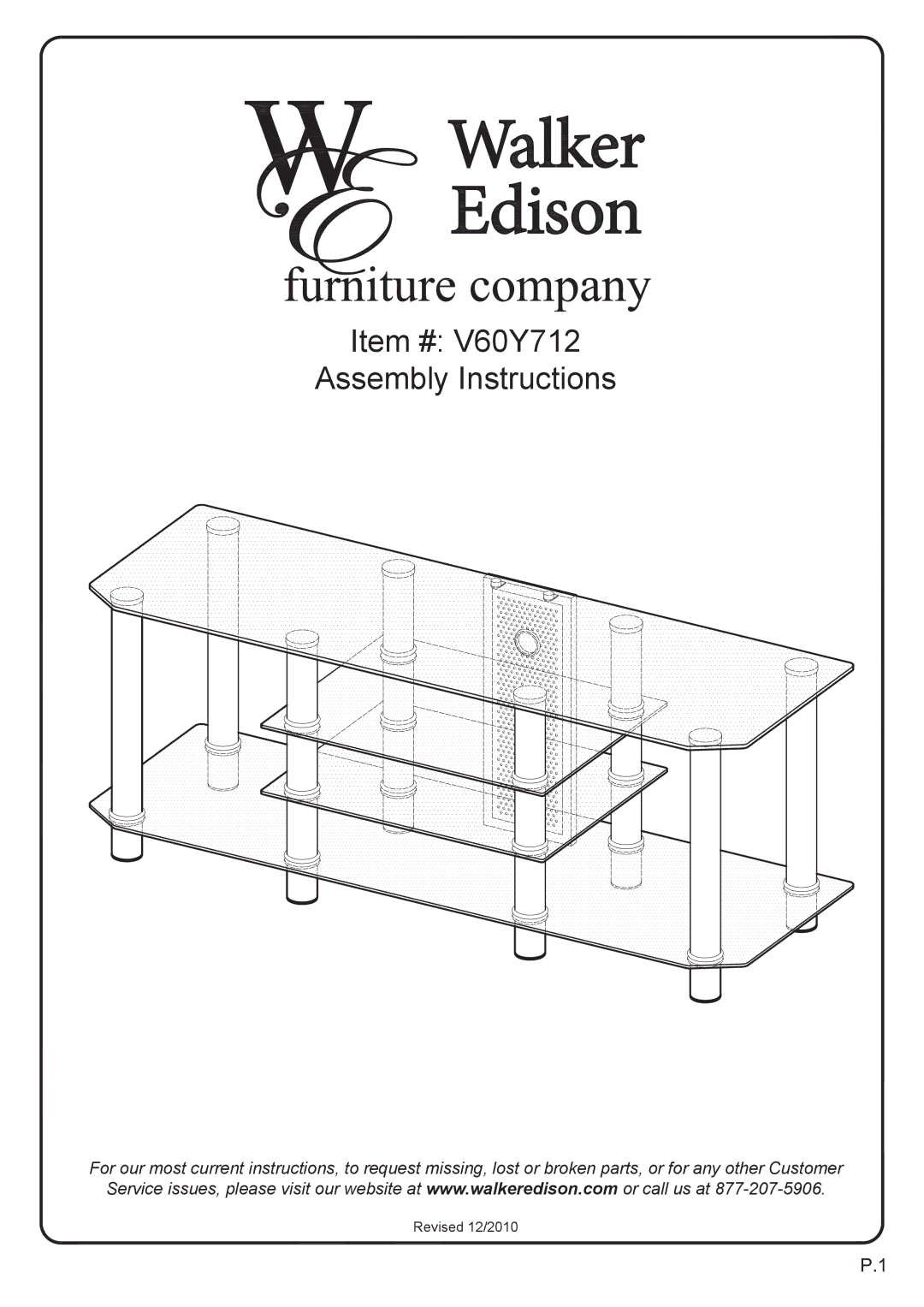 Walker V60Y712B manual Item # V60Y712 Assembly Instructions 