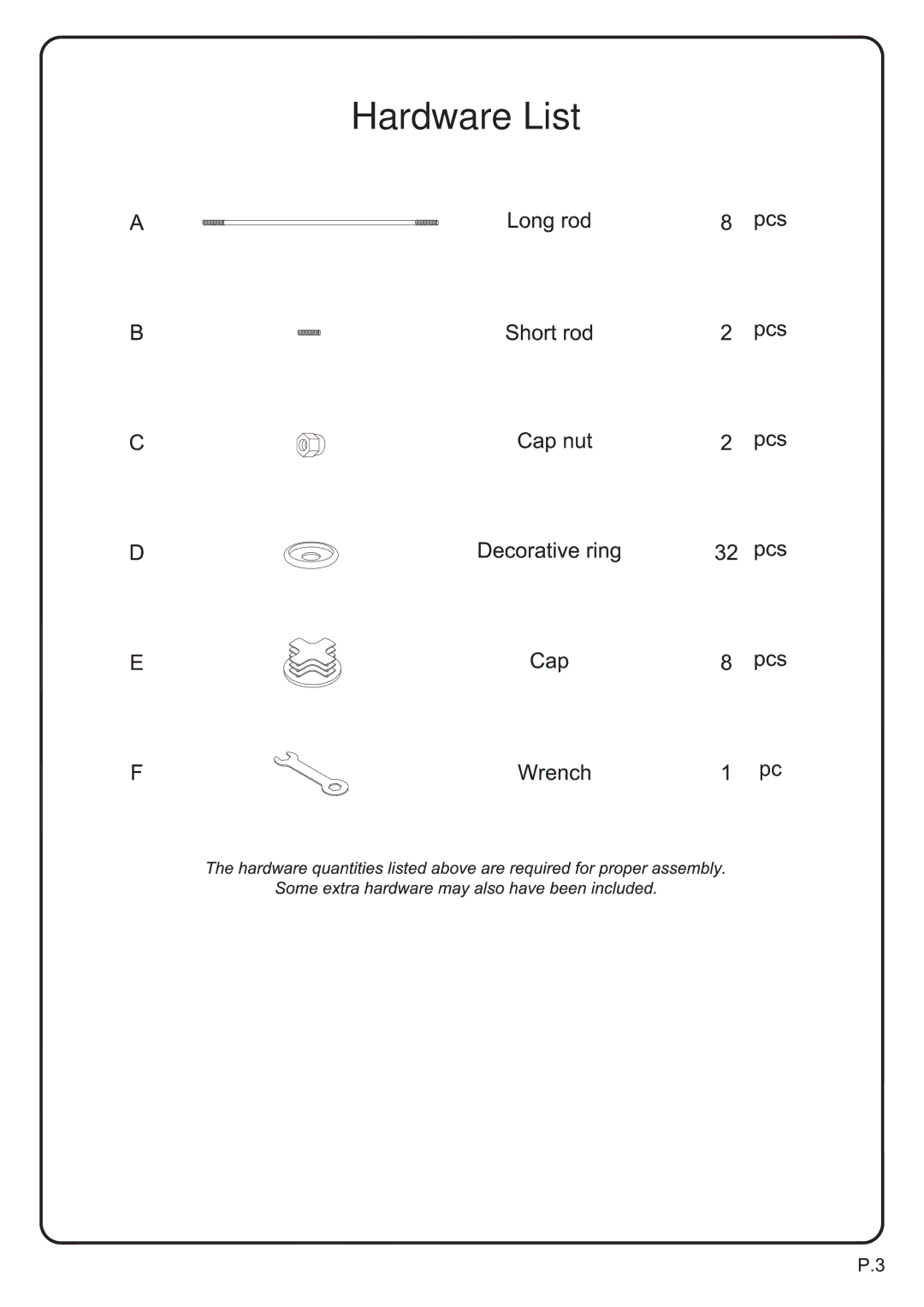 Walker V60Y712B manual Hardware List 