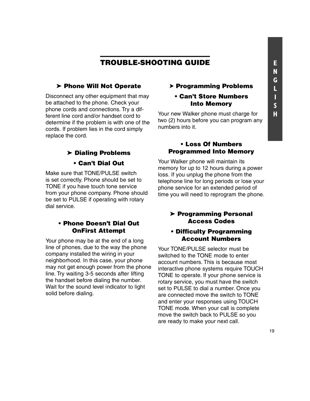 Walker W-300 manual TROUBLE-SHOOTING Guide 