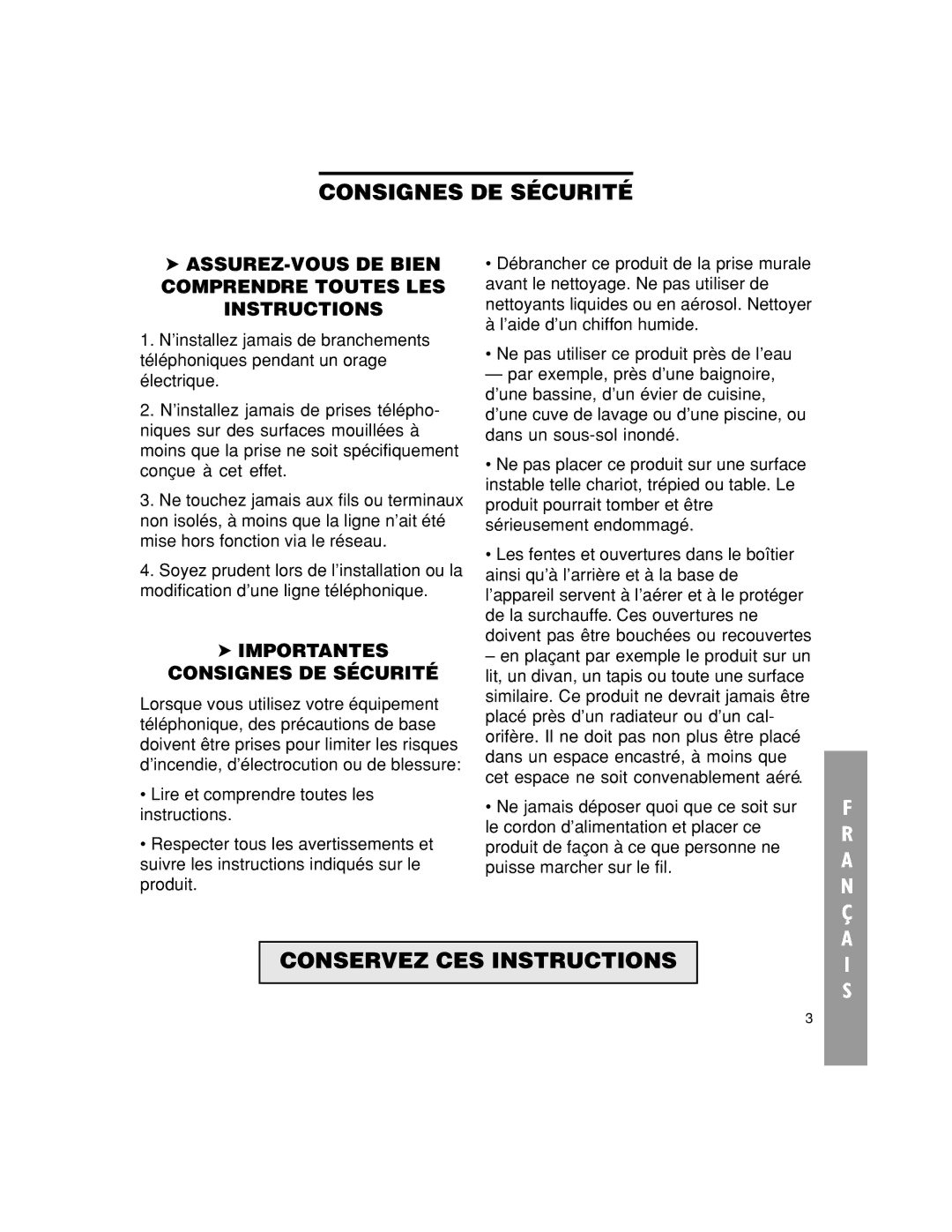 Walker W-300 manual Consignes DE Sécurité, Conservez CES Instructions 