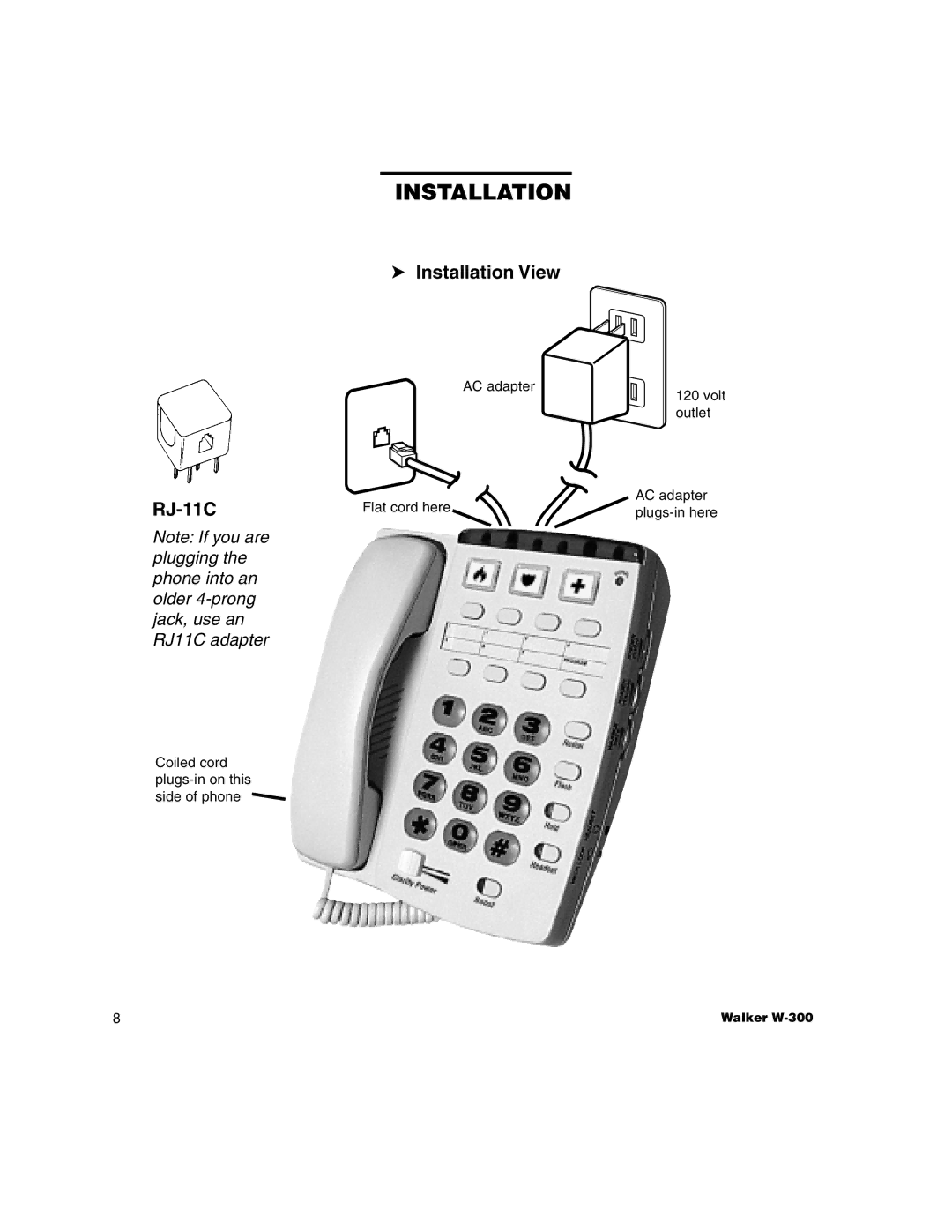 Walker W-300 manual Installation View RJ-11C 