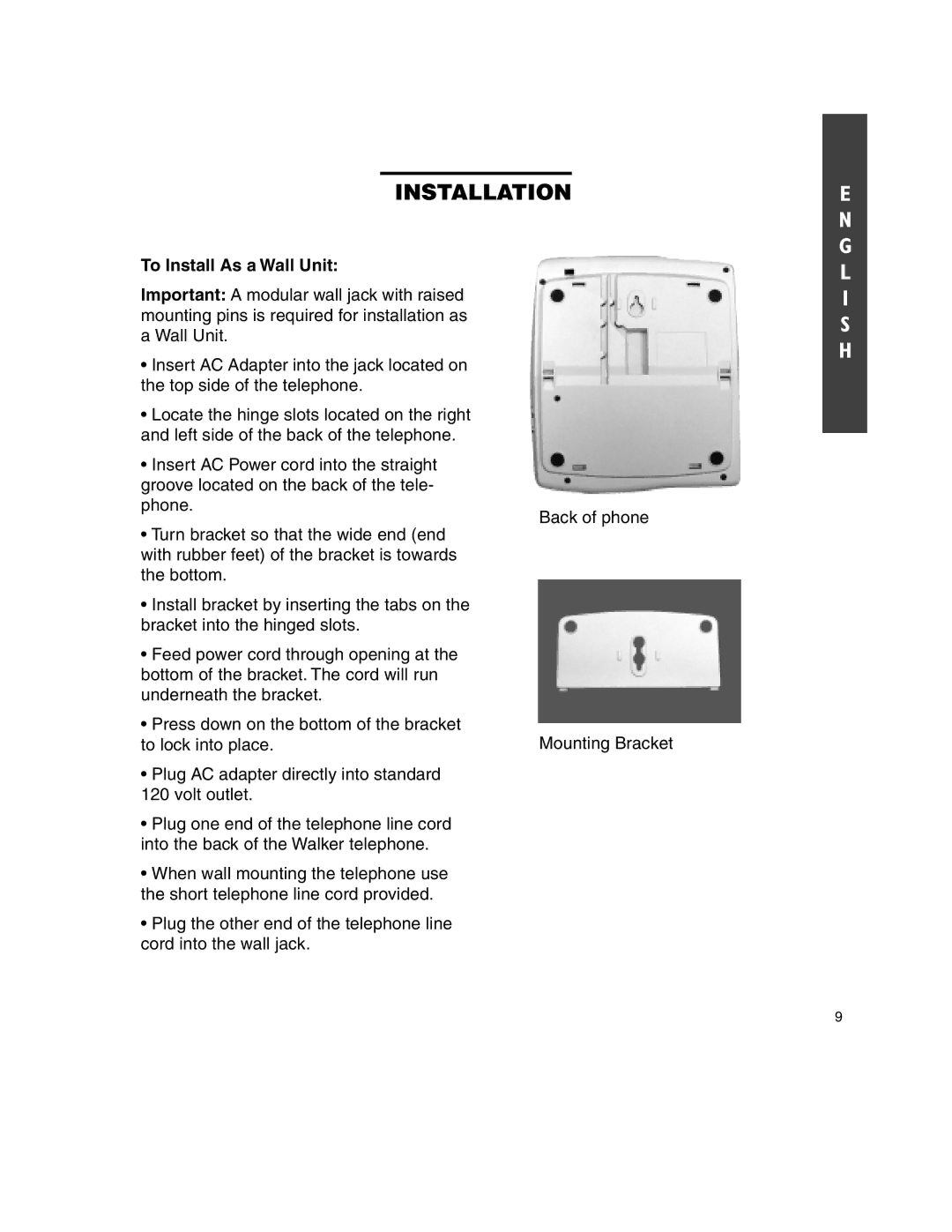 Walker W-300 manual To Install As a Wall Unit 