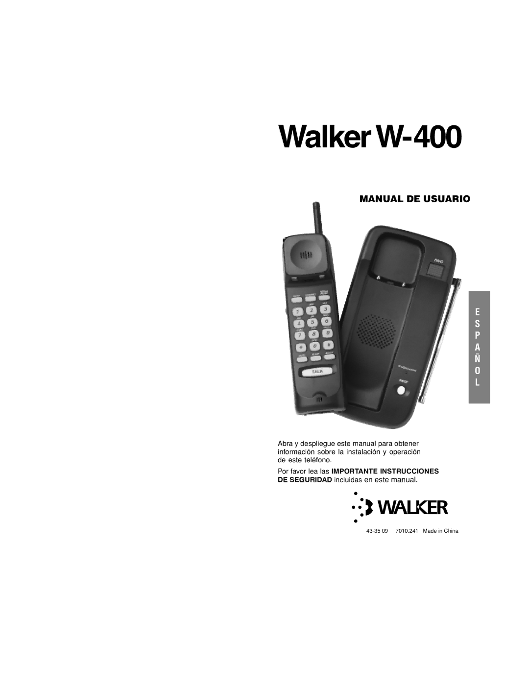 Walker user manual Walker W-400, Por favor lea las Importante Instrucciones 