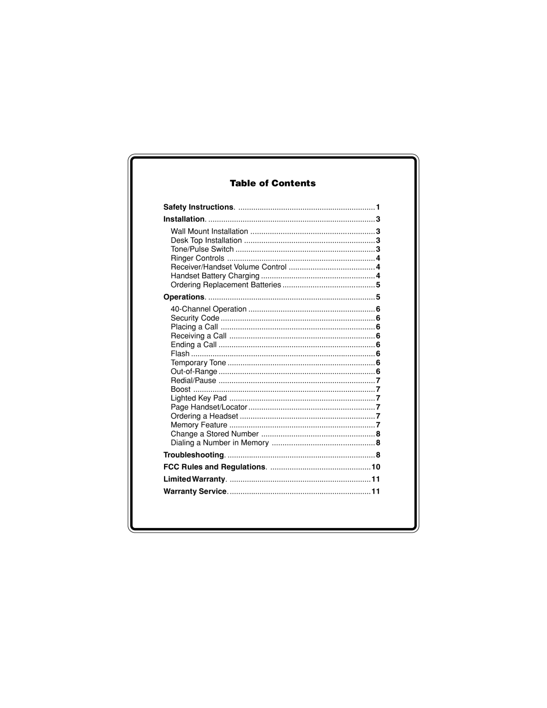 Walker W-400 user manual Table of Contents 