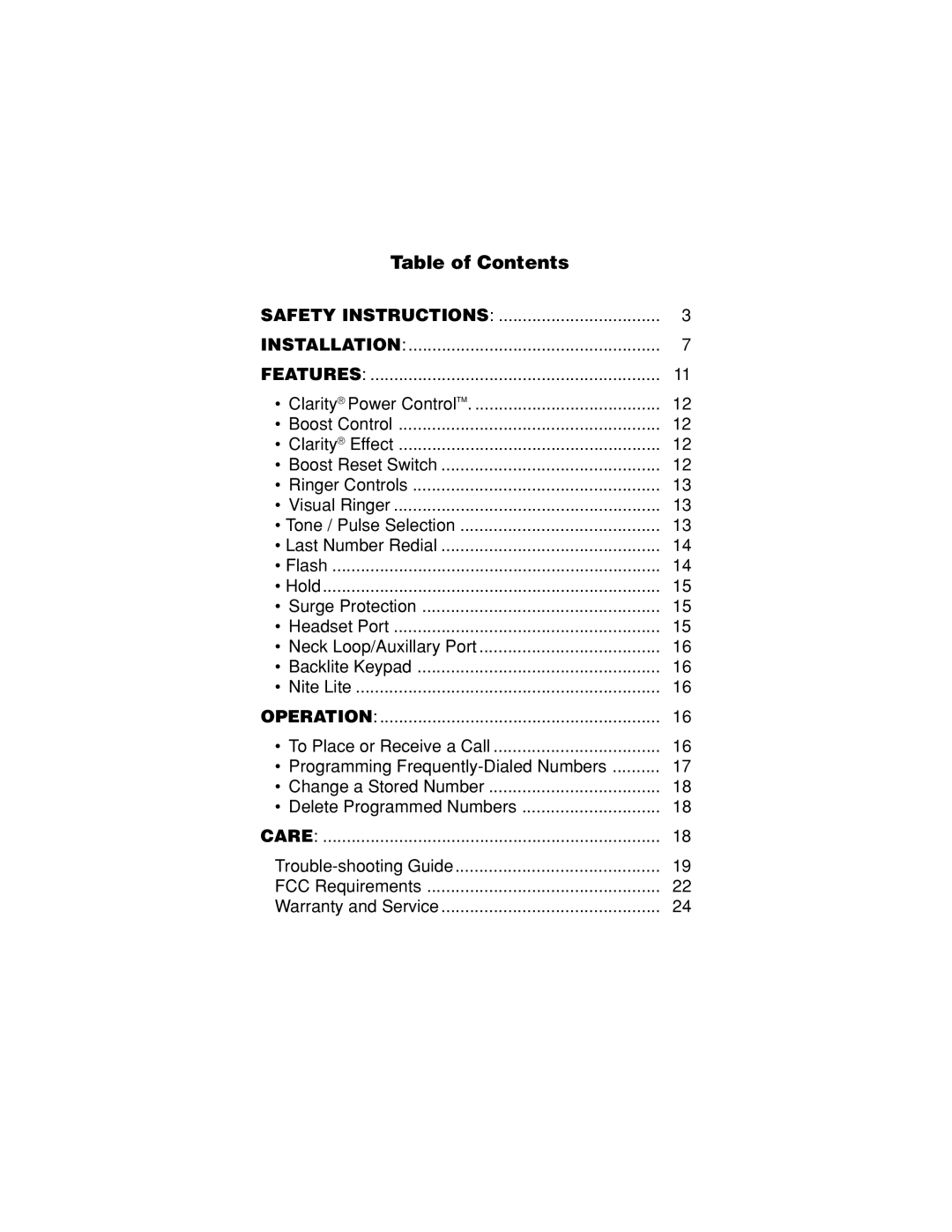 Walker W300 manual Table of Contents 