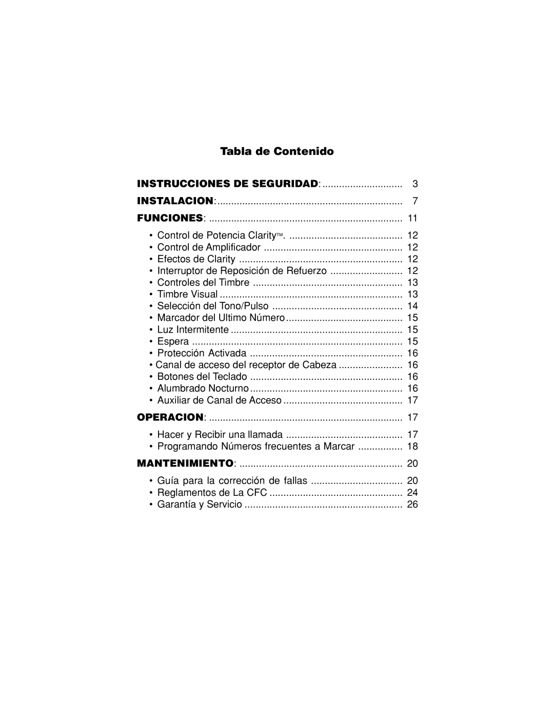 Walker W300 manual Tabla de Contenido, Instrucciones DE Seguridad Instalacion Funciones 