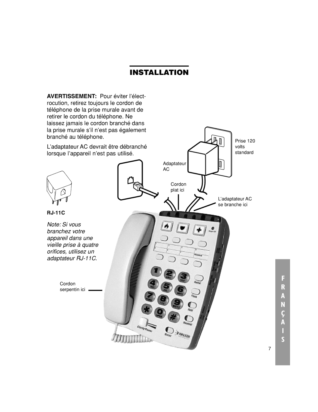 Walker W300 manual RJ-11C 