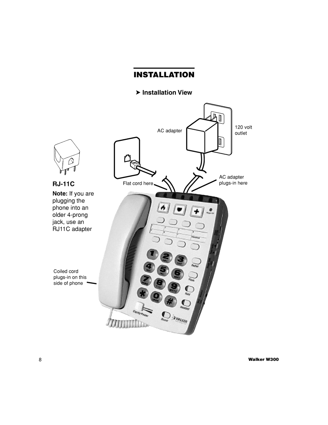 Walker W300 manual Installation View RJ-11C 