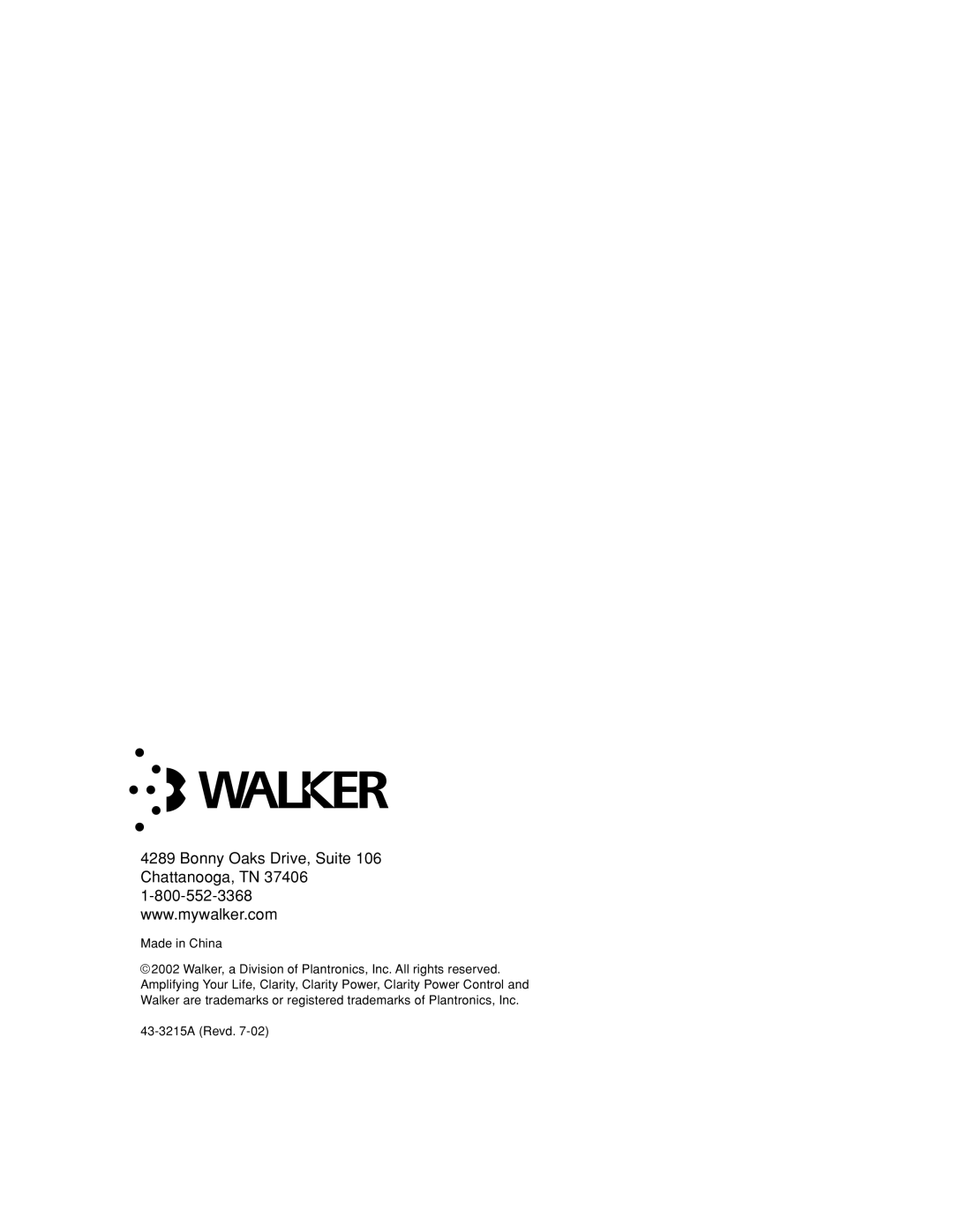 Walker W300 manual 