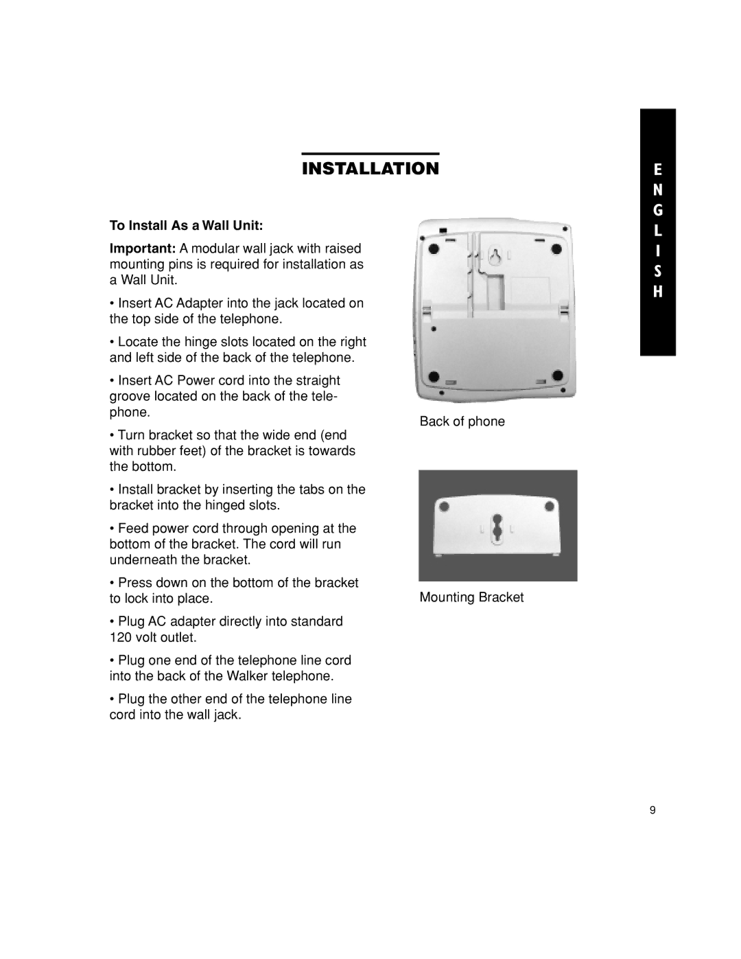 Walker W300 manual To Install As a Wall Unit 