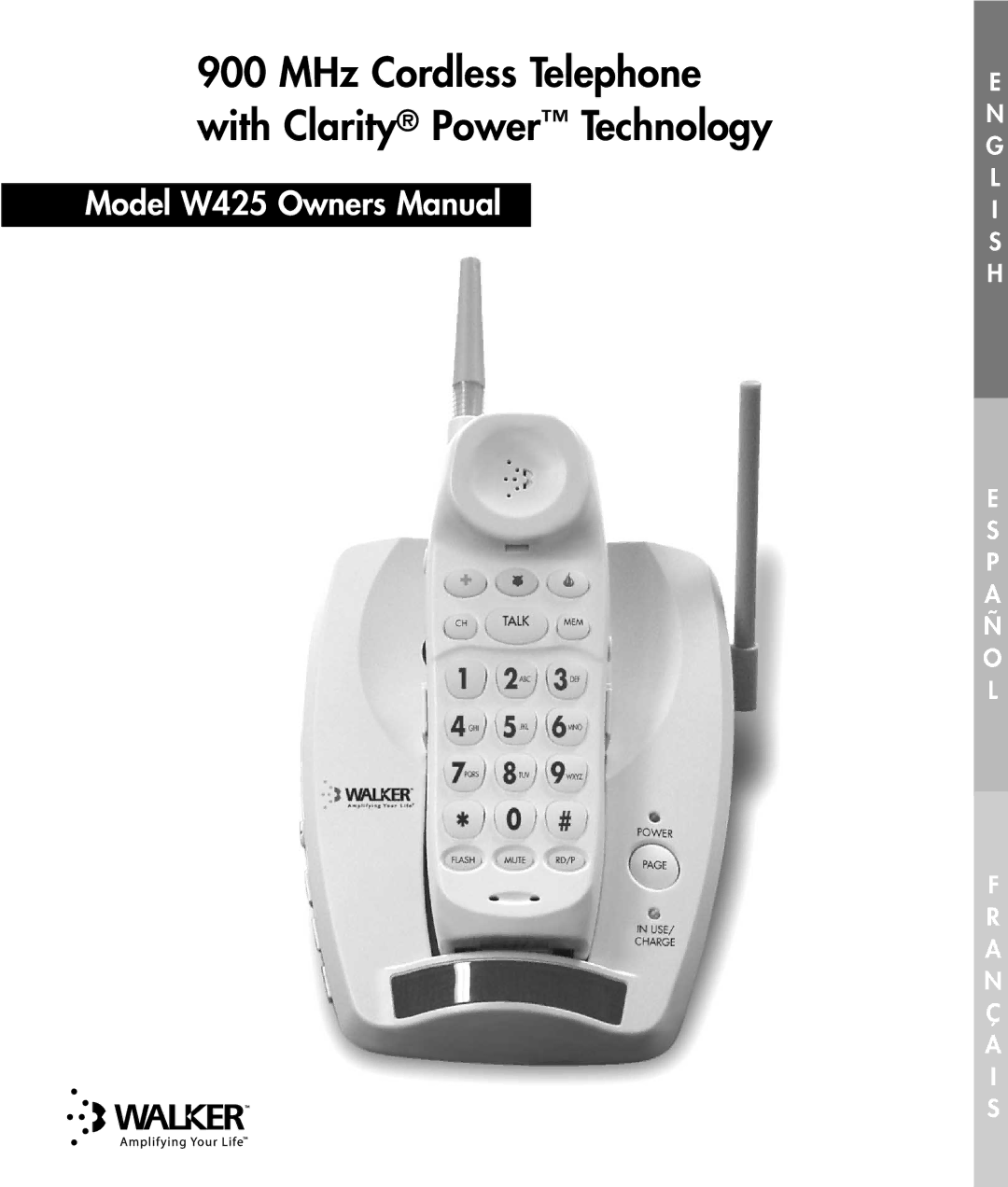 Walker W425 manual MHz Cordless Telephone with Clarity Power Technology 