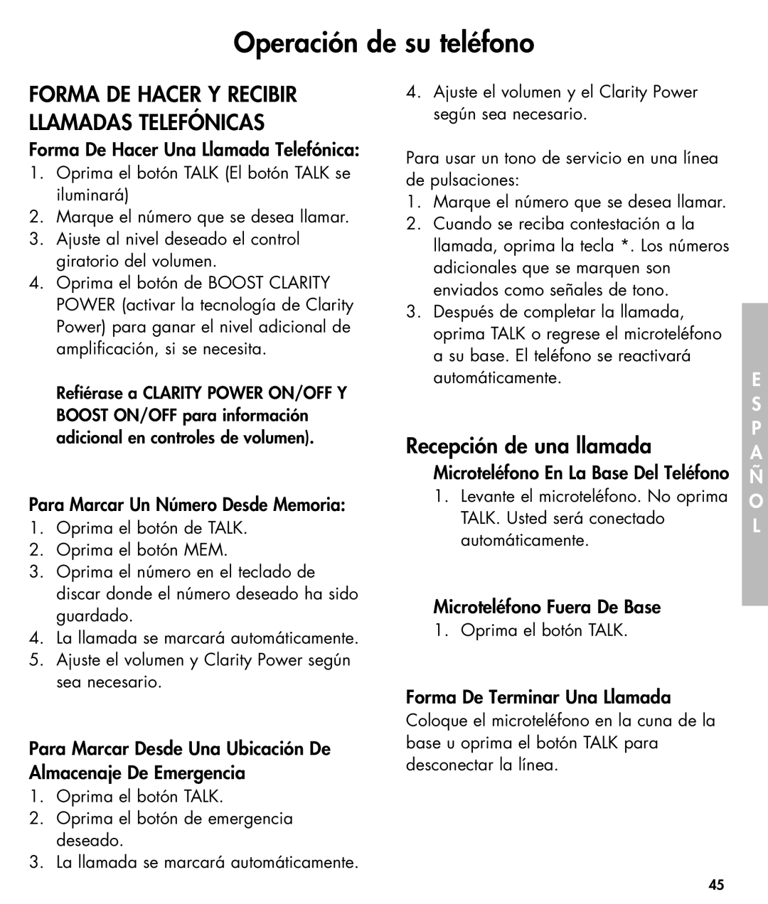 Walker W425 manual Forma De Hacer Una Llamada Telefónica, Para Marcar Un Número Desde Memoria, Microteléfono Fuera De Base 