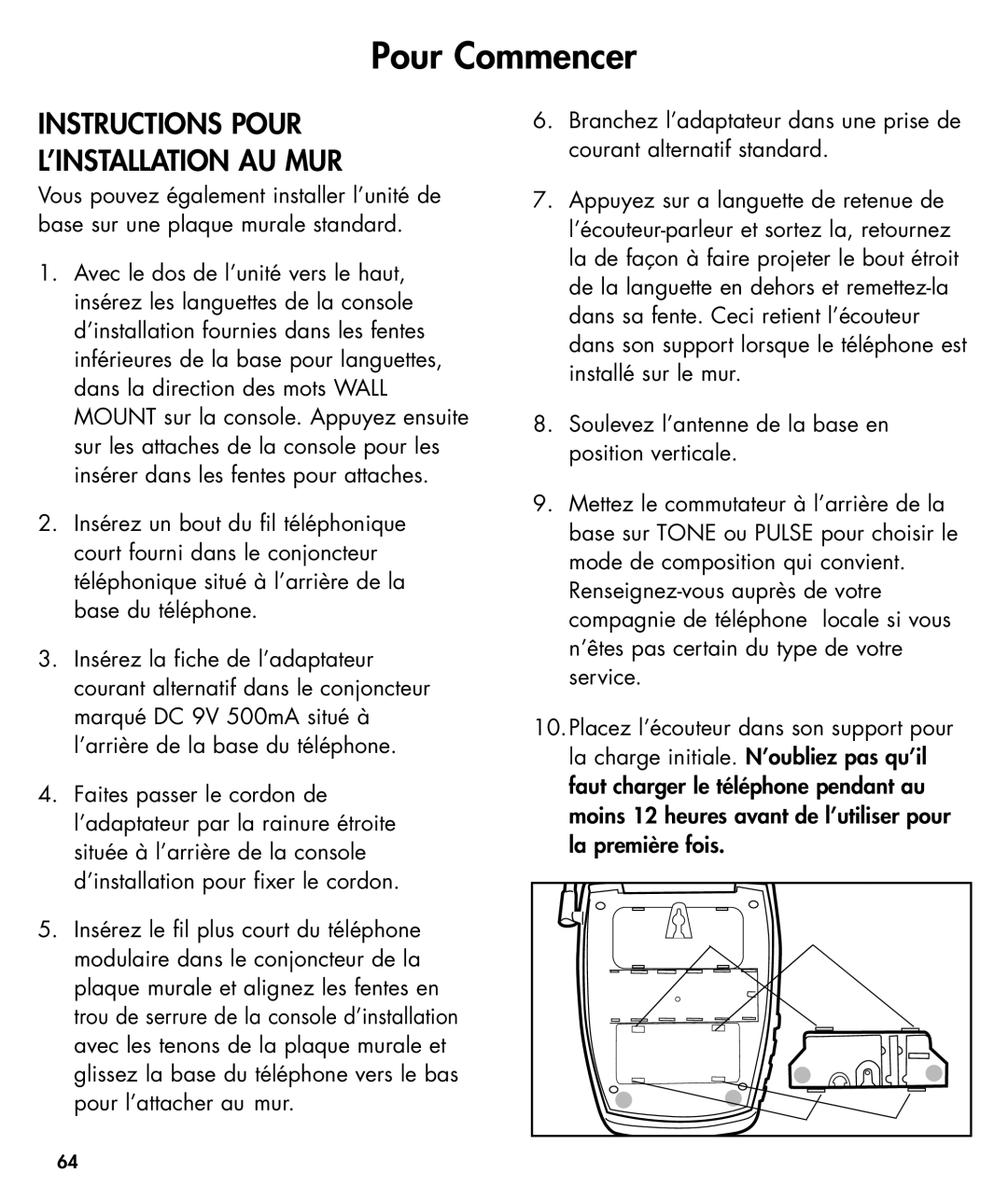 Walker W425 manual Instructions Pour ’INSTALLATION AU MUR 