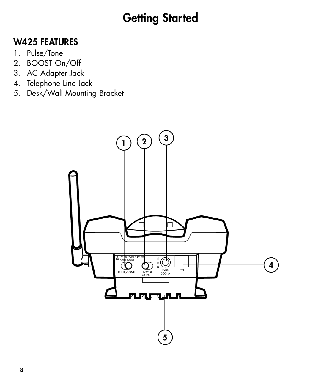 Walker W425 manual PULSE/TONE Boost ON/OFF 