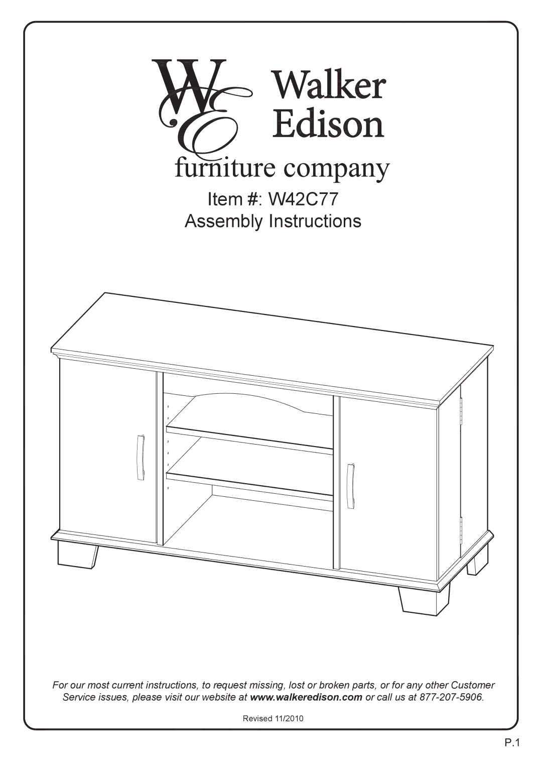 Walker W42C77BL manual Item # W42C77 Assembly Instructions 