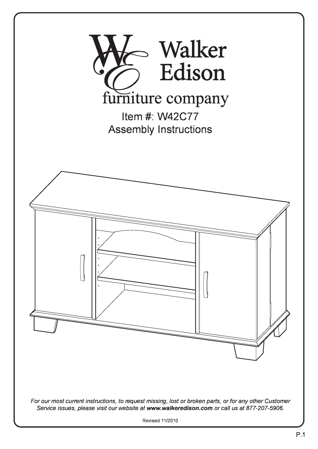 Walker W42C77BL manual Item # W42C77 Assembly Instructions, Revised 11/2010 