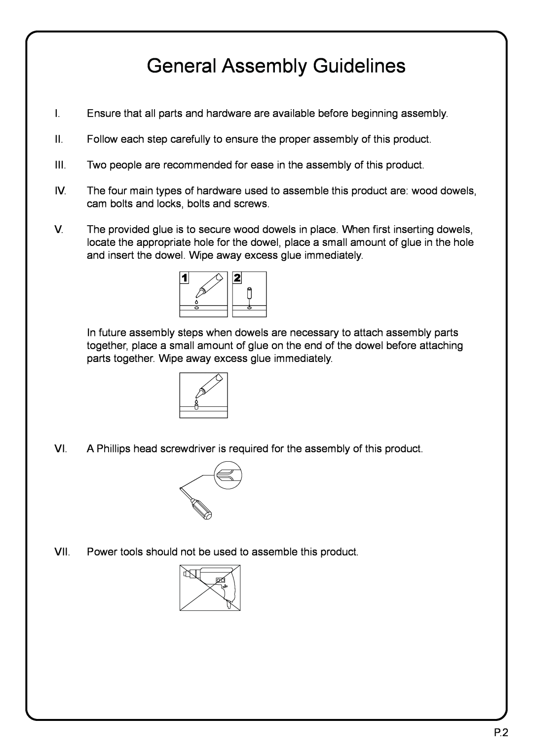 Walker W42C77BL manual General Assembly Guidelines 