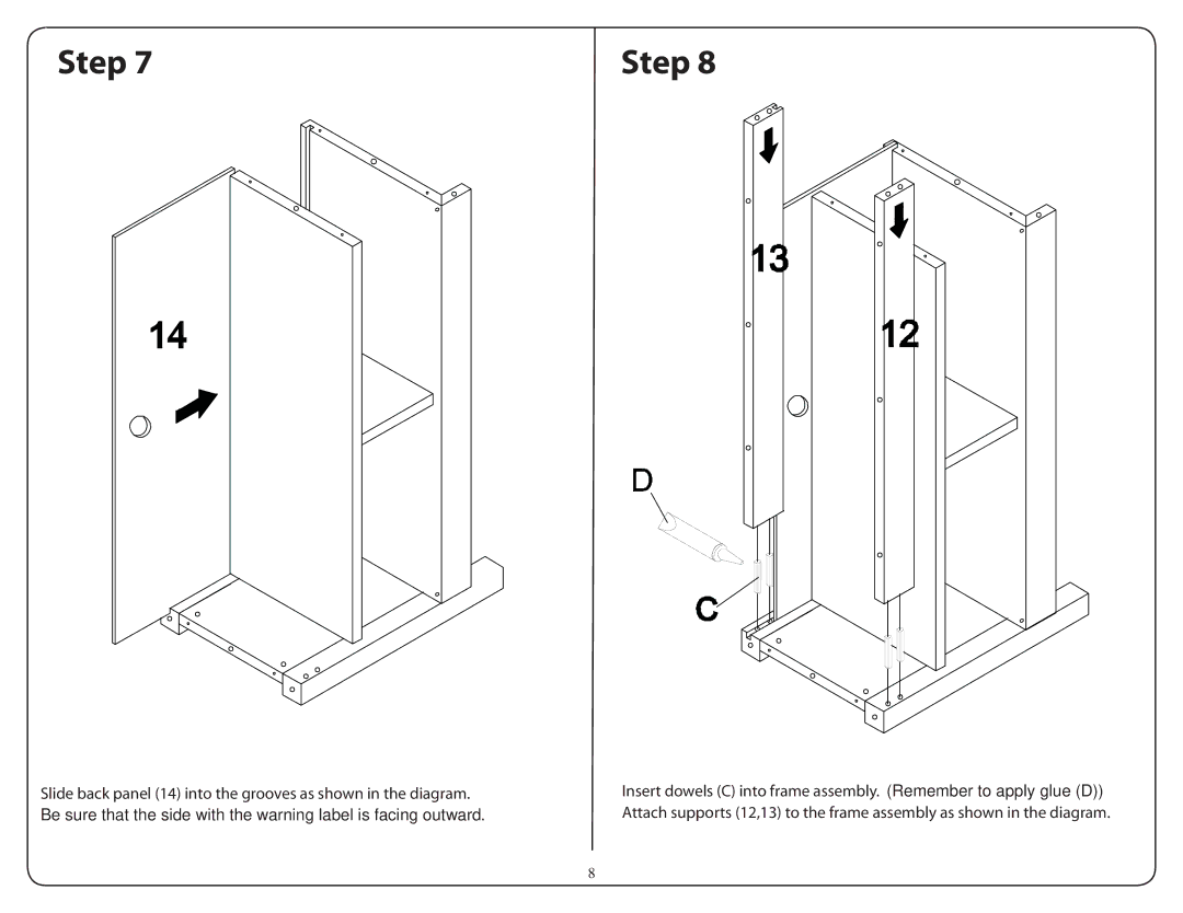 Walker W44CFDBL manual Slide back panel 14 into the grooves as shown in the diagram 