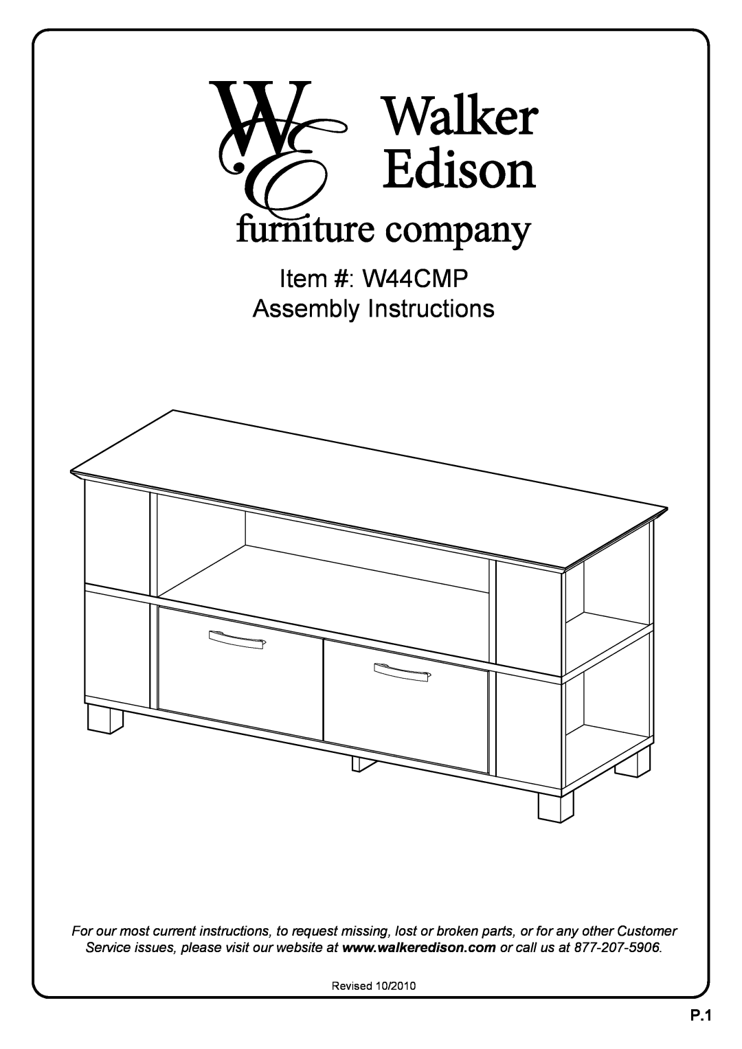 Walker W44CMPBL manual Item # W44CMP Assembly Instructions, Revised 10/2010 