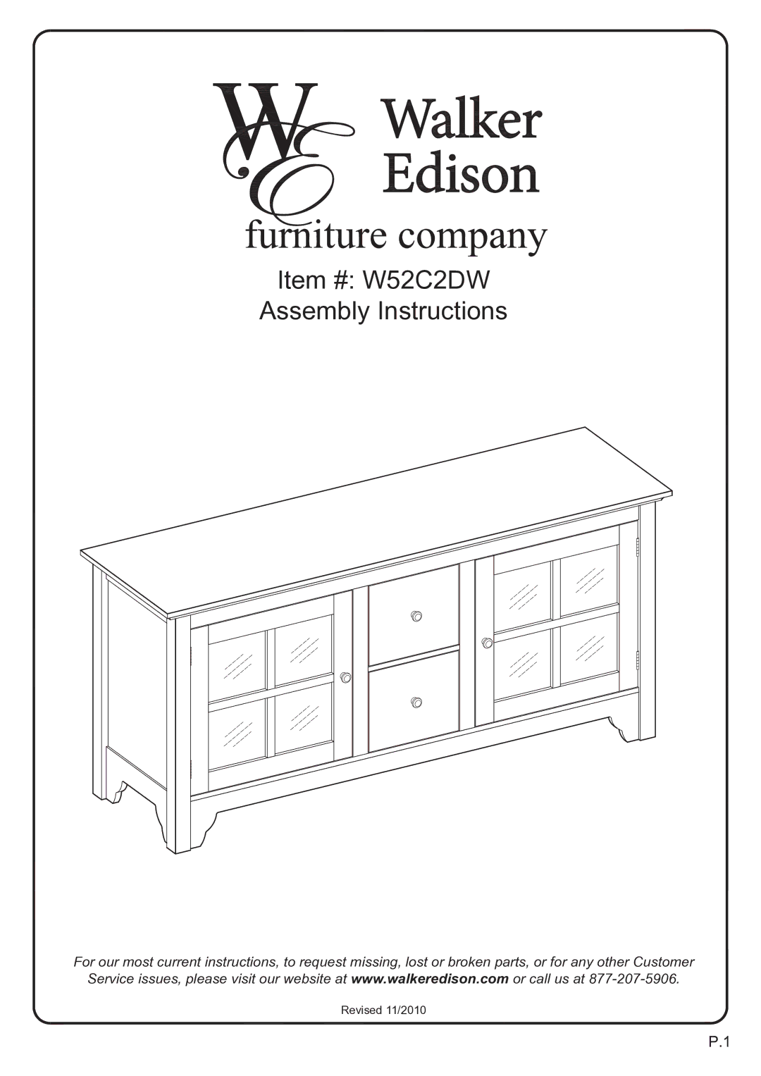 Walker W52C2DWBL, W52C2DWWB manual Item # W52C2DW Assembly Instructions 