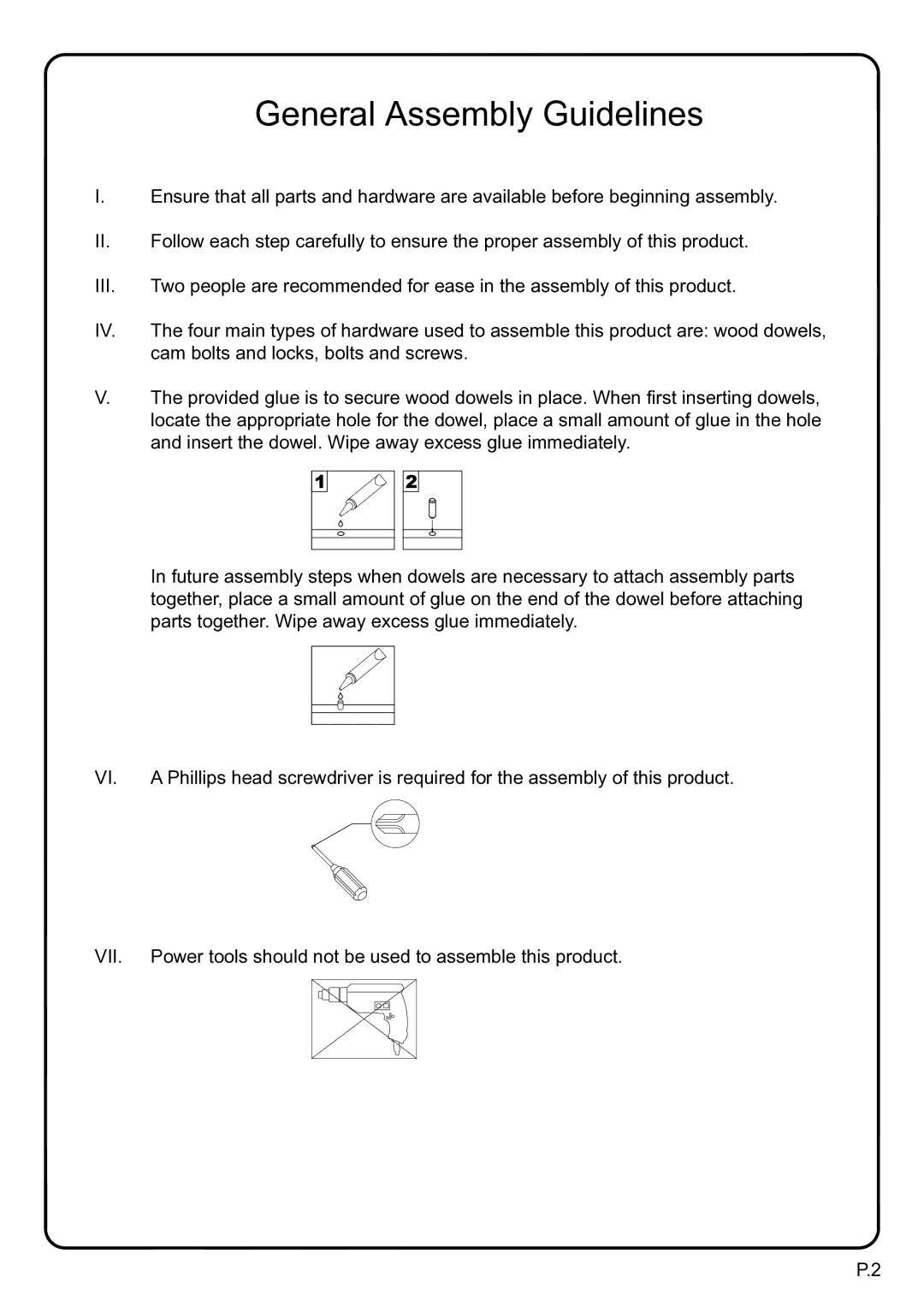 Walker W52C2DWWB, W52C2DWBL manual General Assembly Guidelines 