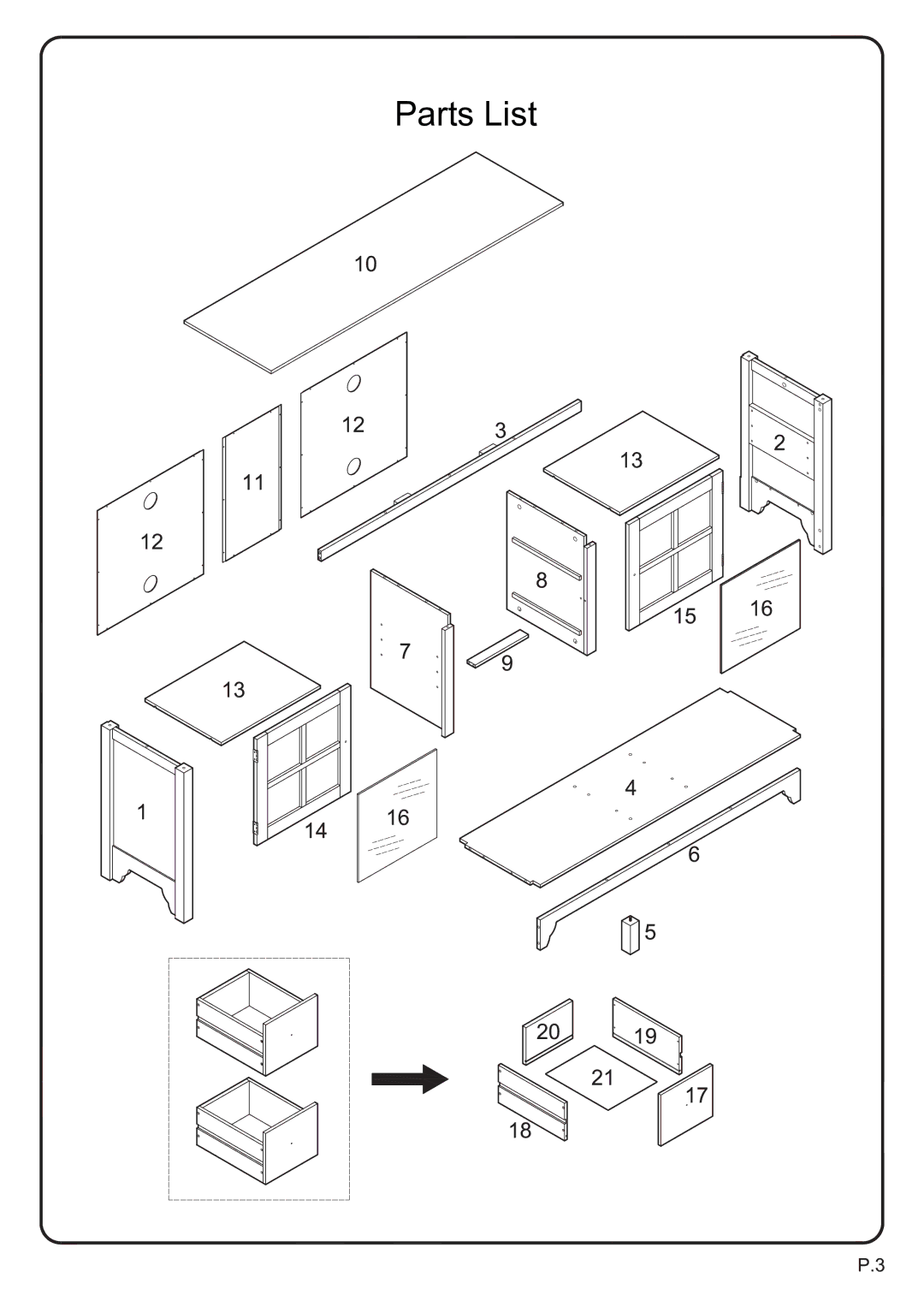 Walker W52C2DWBL, W52C2DWWB manual Parts List 