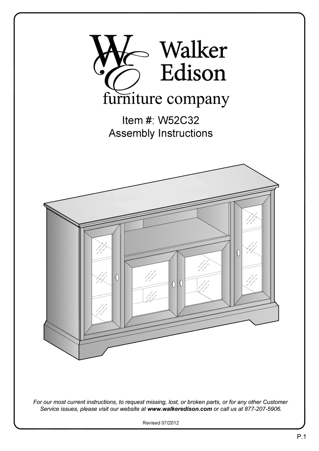 Walker W52C32BL manual Item # W52C32 Assembly Instructions 